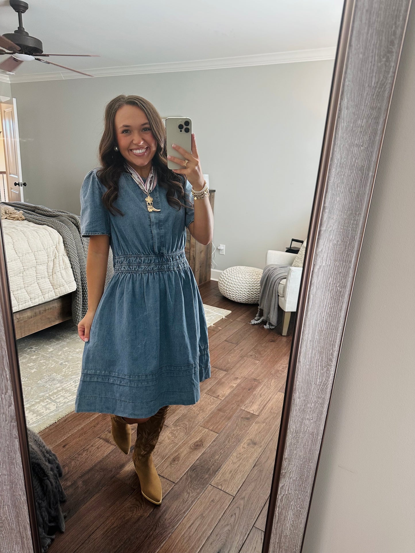 The Cheyenne Smocked Waist Denim Dress