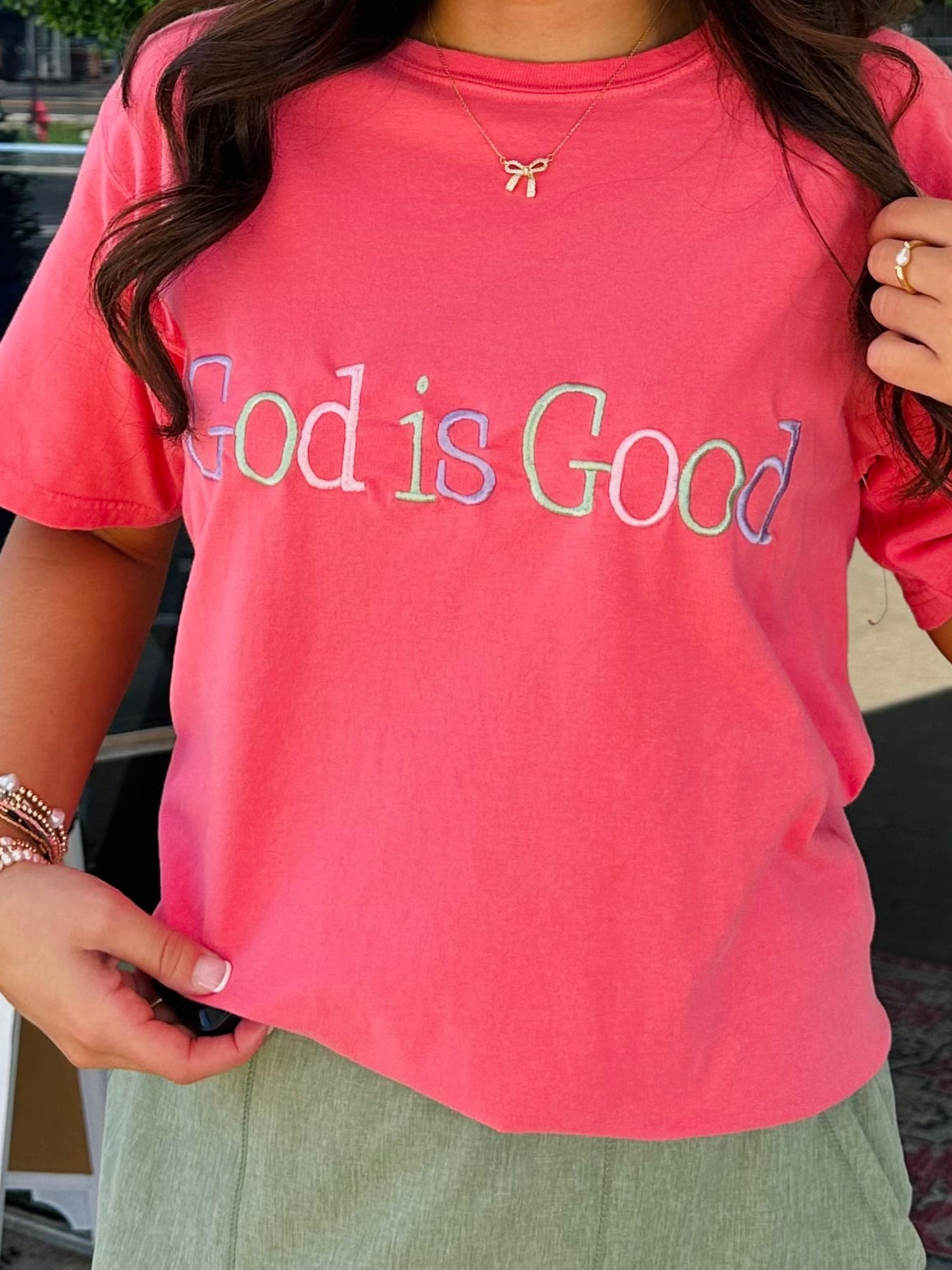The God is Good Pastel Embroidered Tee