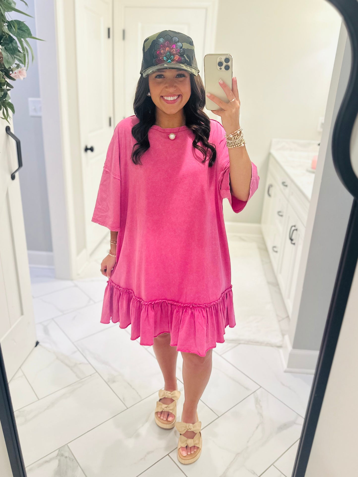 The Lena Dragon Fruit Ruffle Bottom Tunic Dress