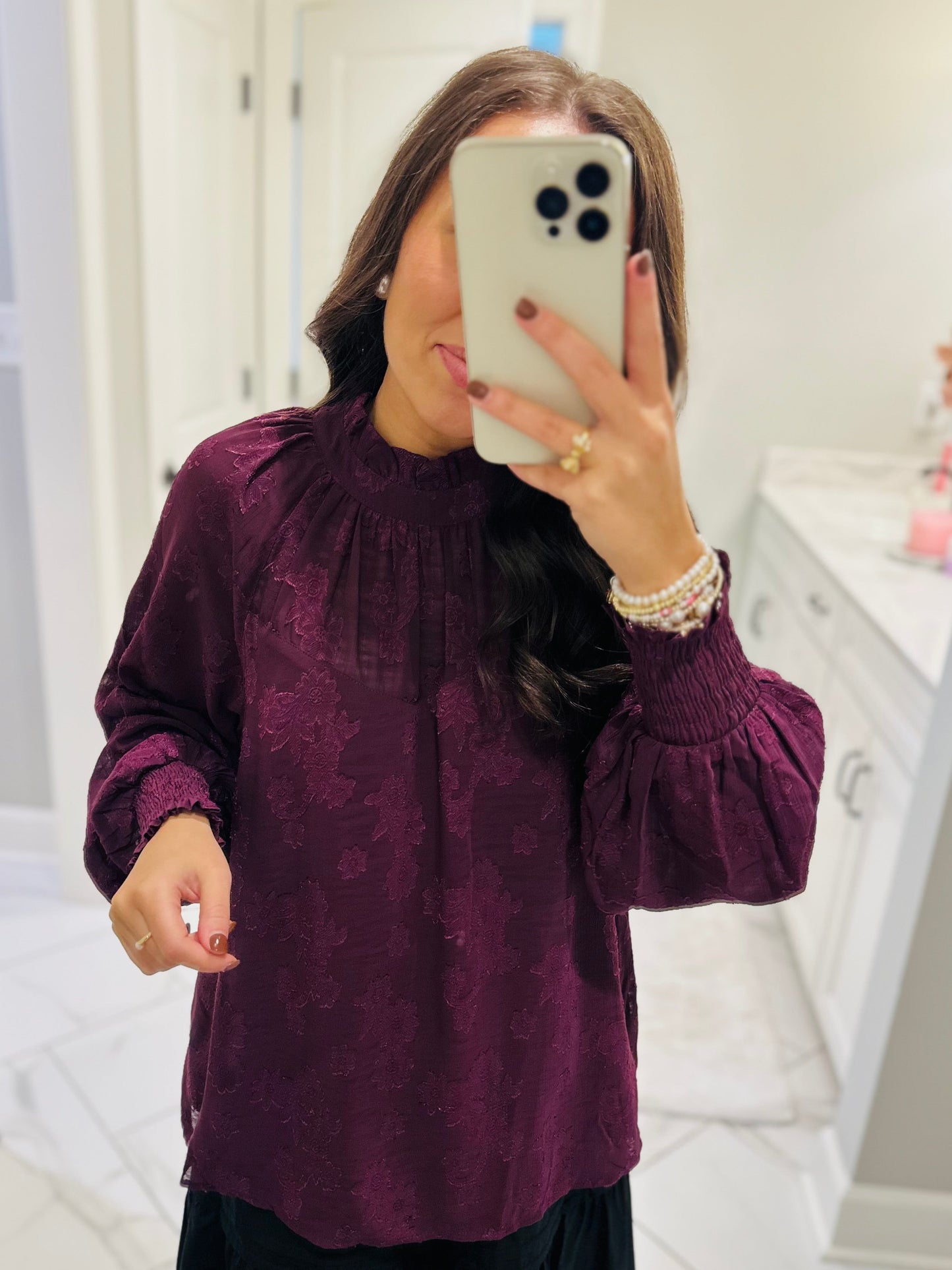 The Ava Plum Floral Jacquard Top