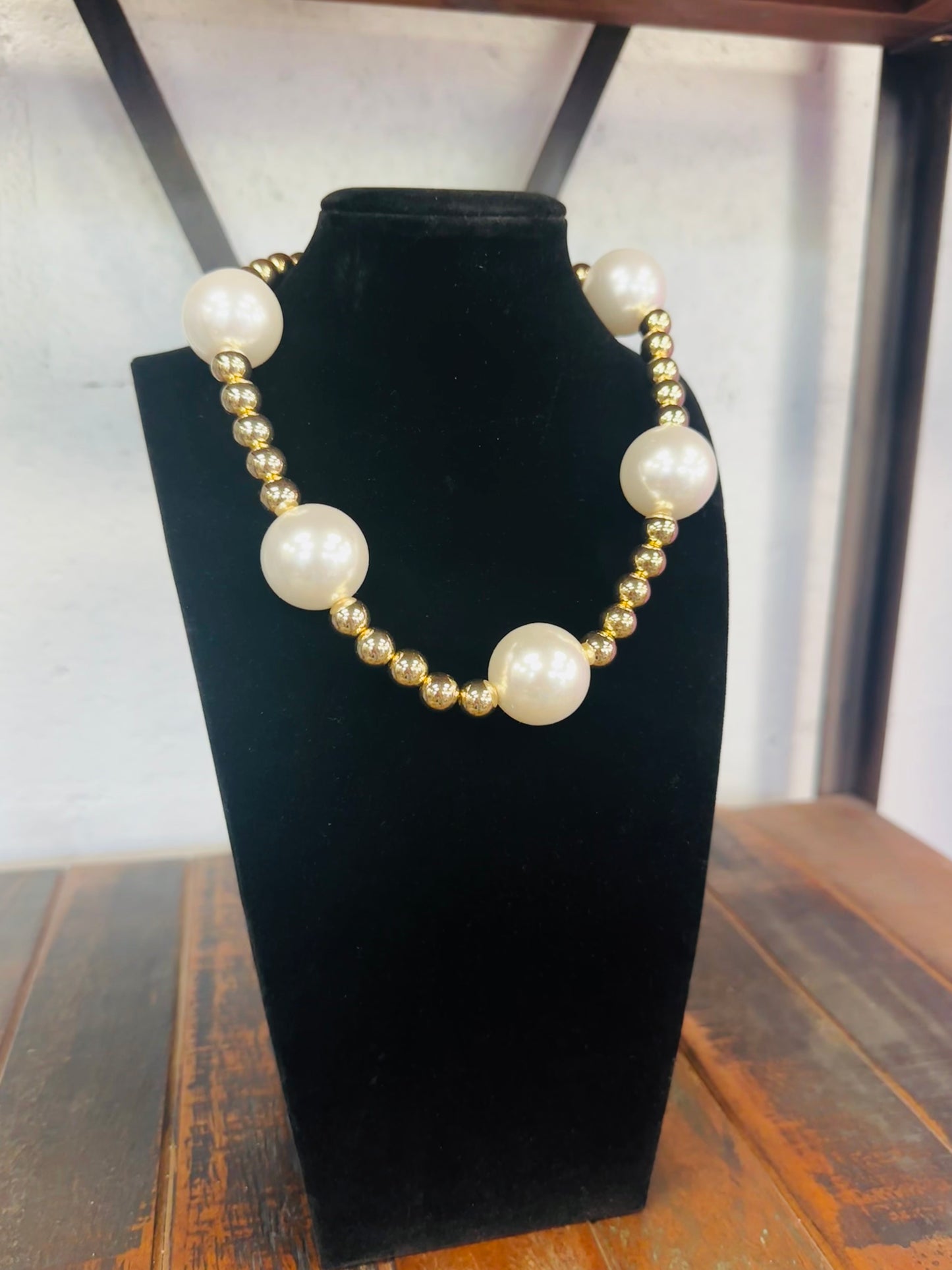 Pearl + Gold Beaded Necklace
