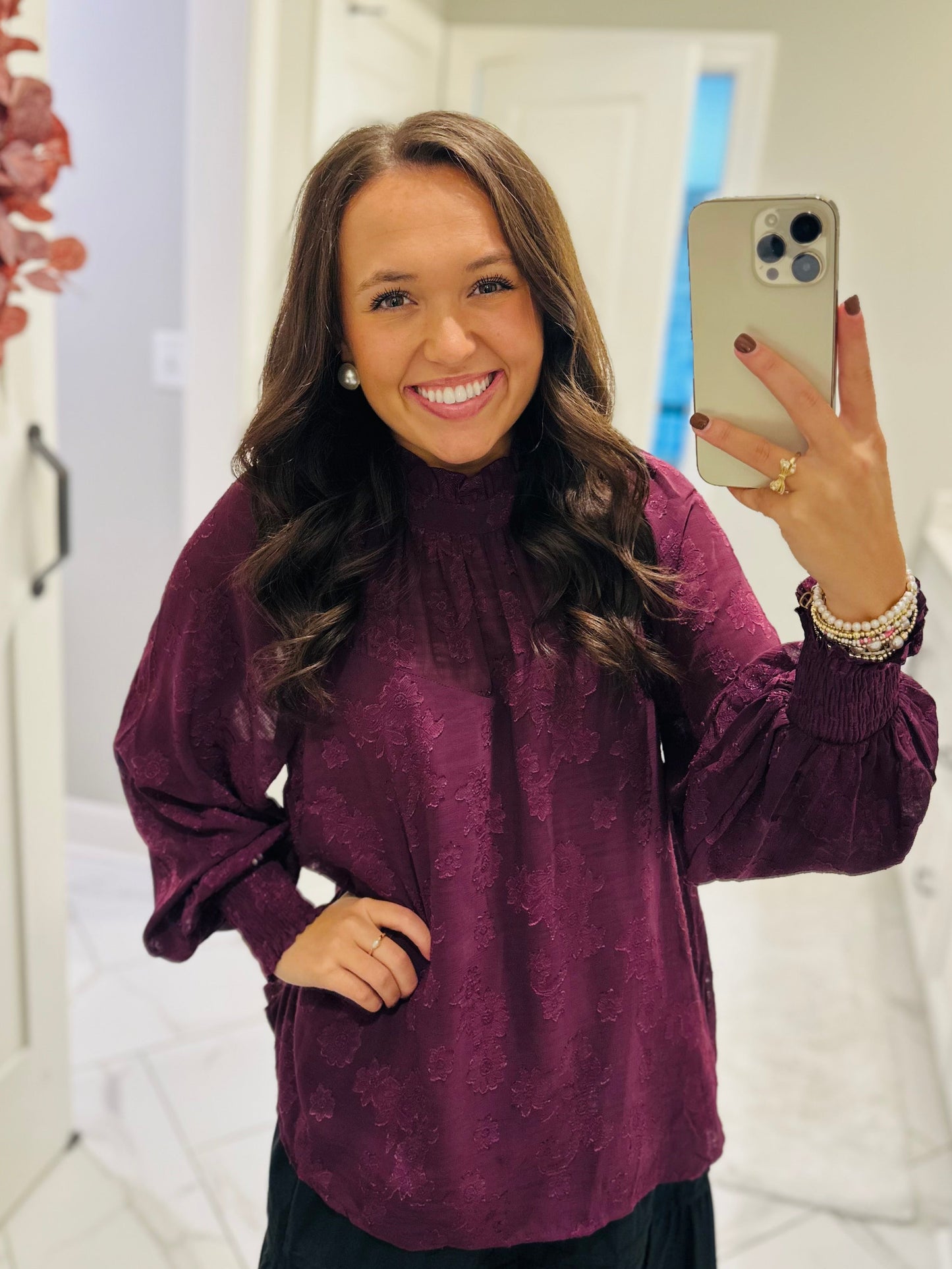 The Ava Plum Floral Jacquard Top