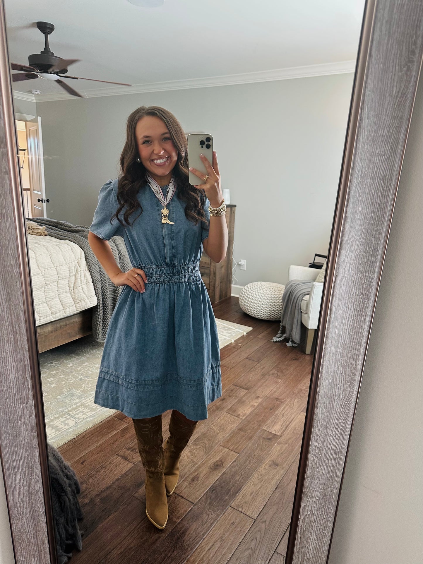 The Cheyenne Smocked Waist Denim Dress
