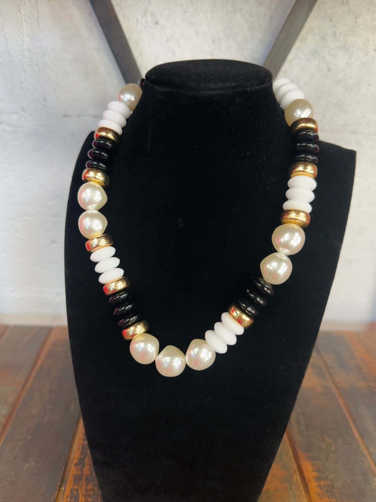 Black + Gold Pearl Bead Necklace