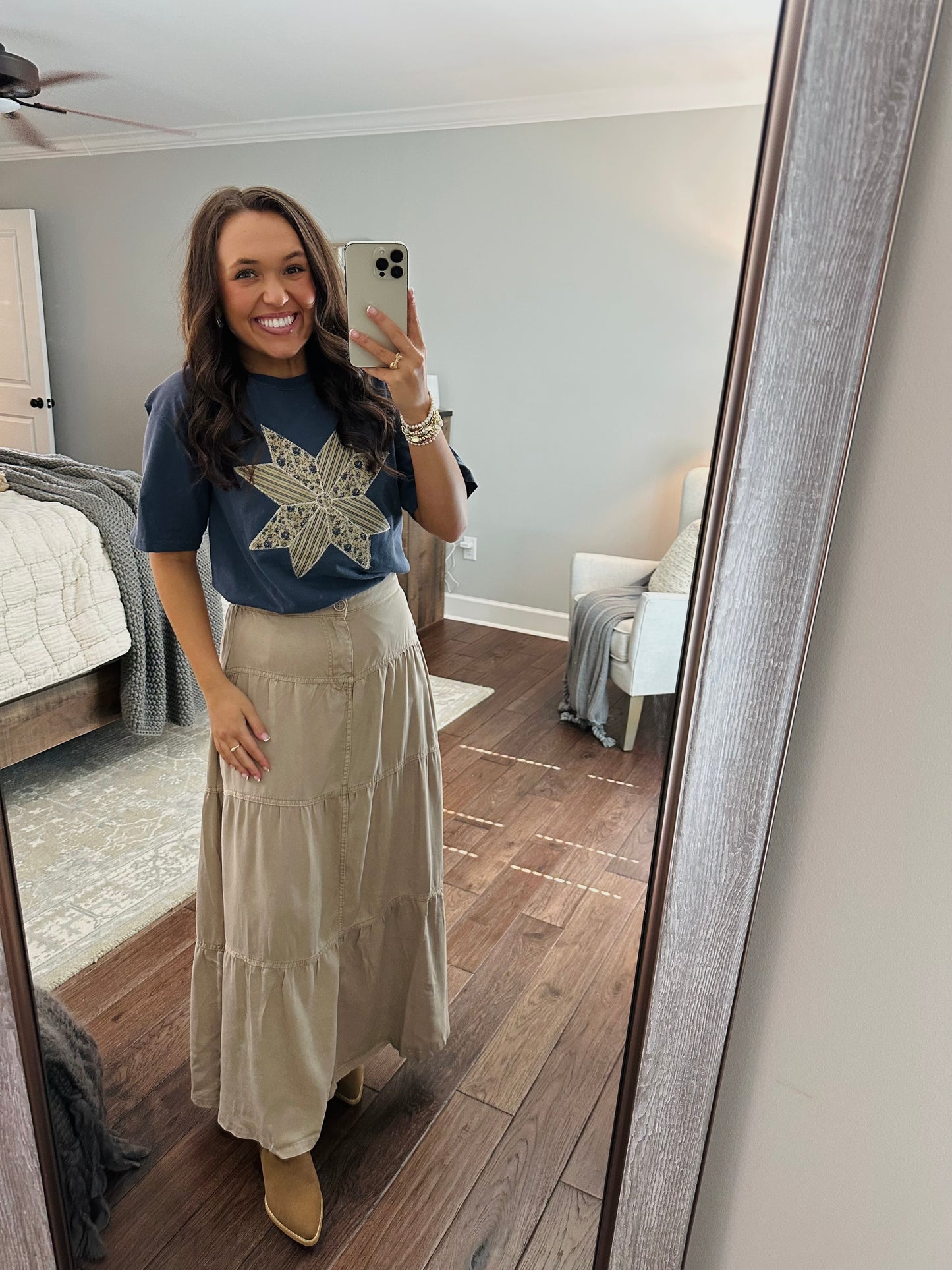 The Navy Quilted Star Embroidered Tee