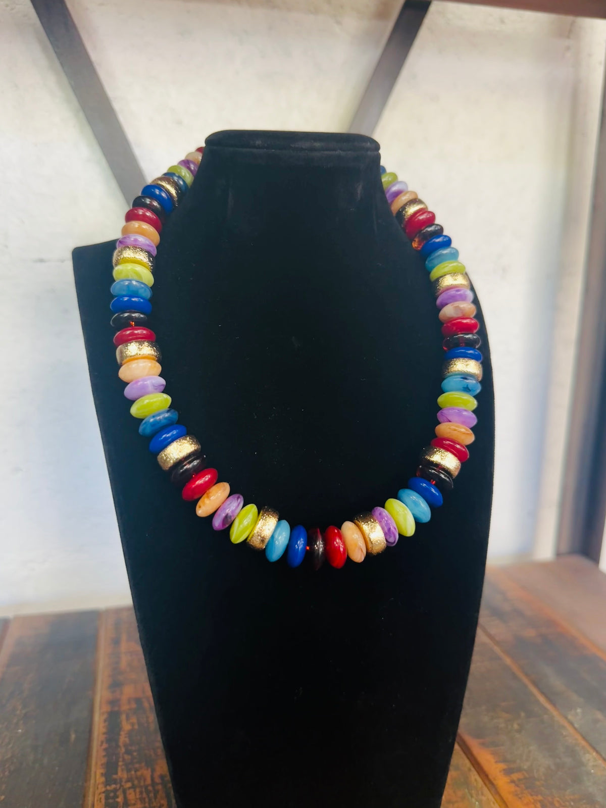 Dark Multi Wide Bead Necklace
