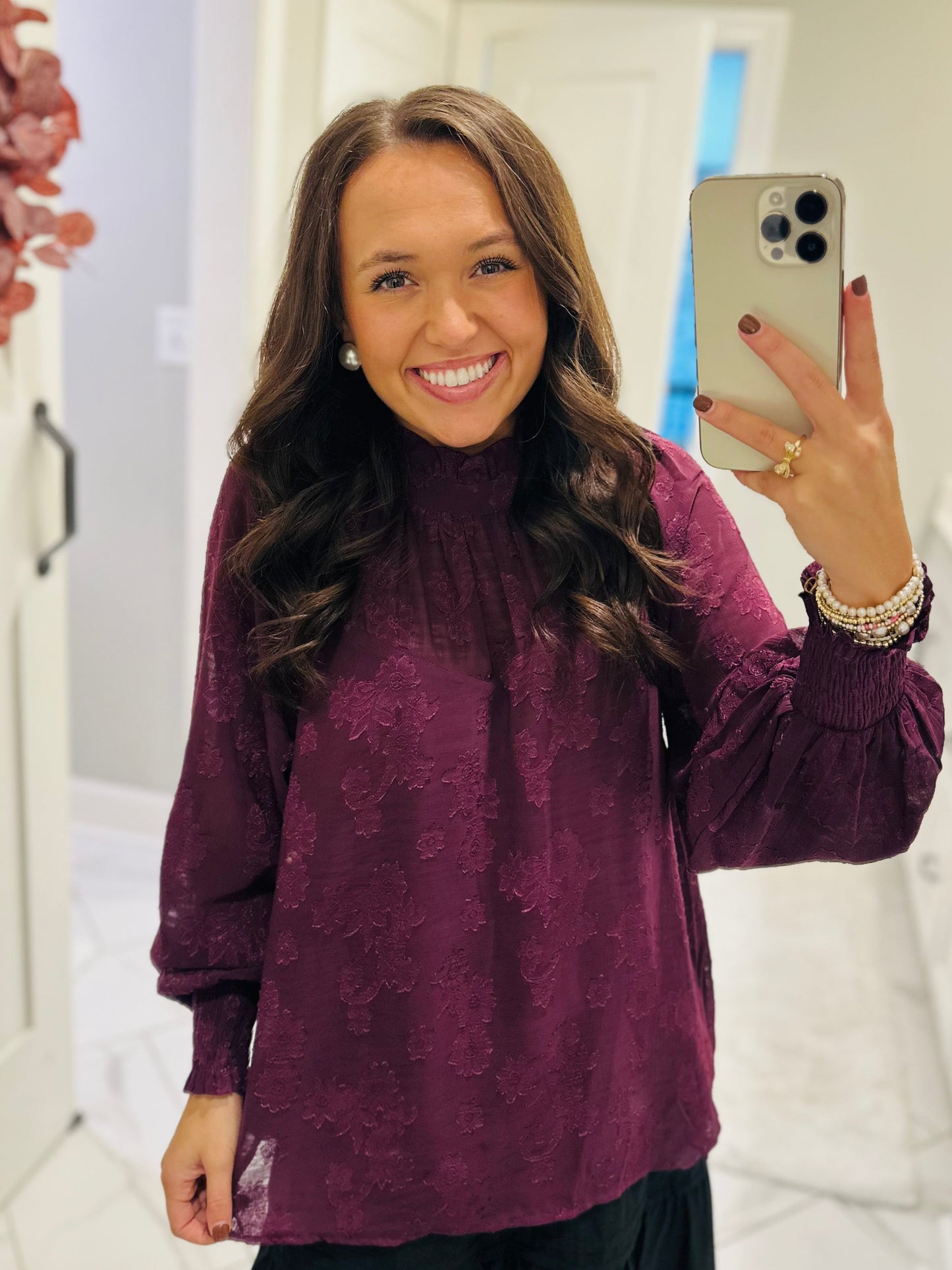 The Ava Plum Floral Jacquard Top