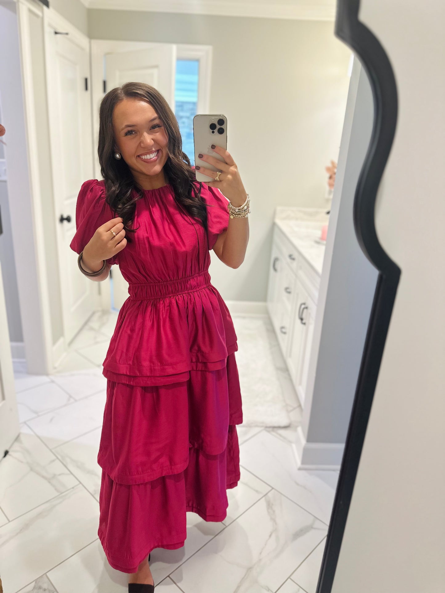 The Sophia Magenta Pink Ruffle Tiered Maxi Dress