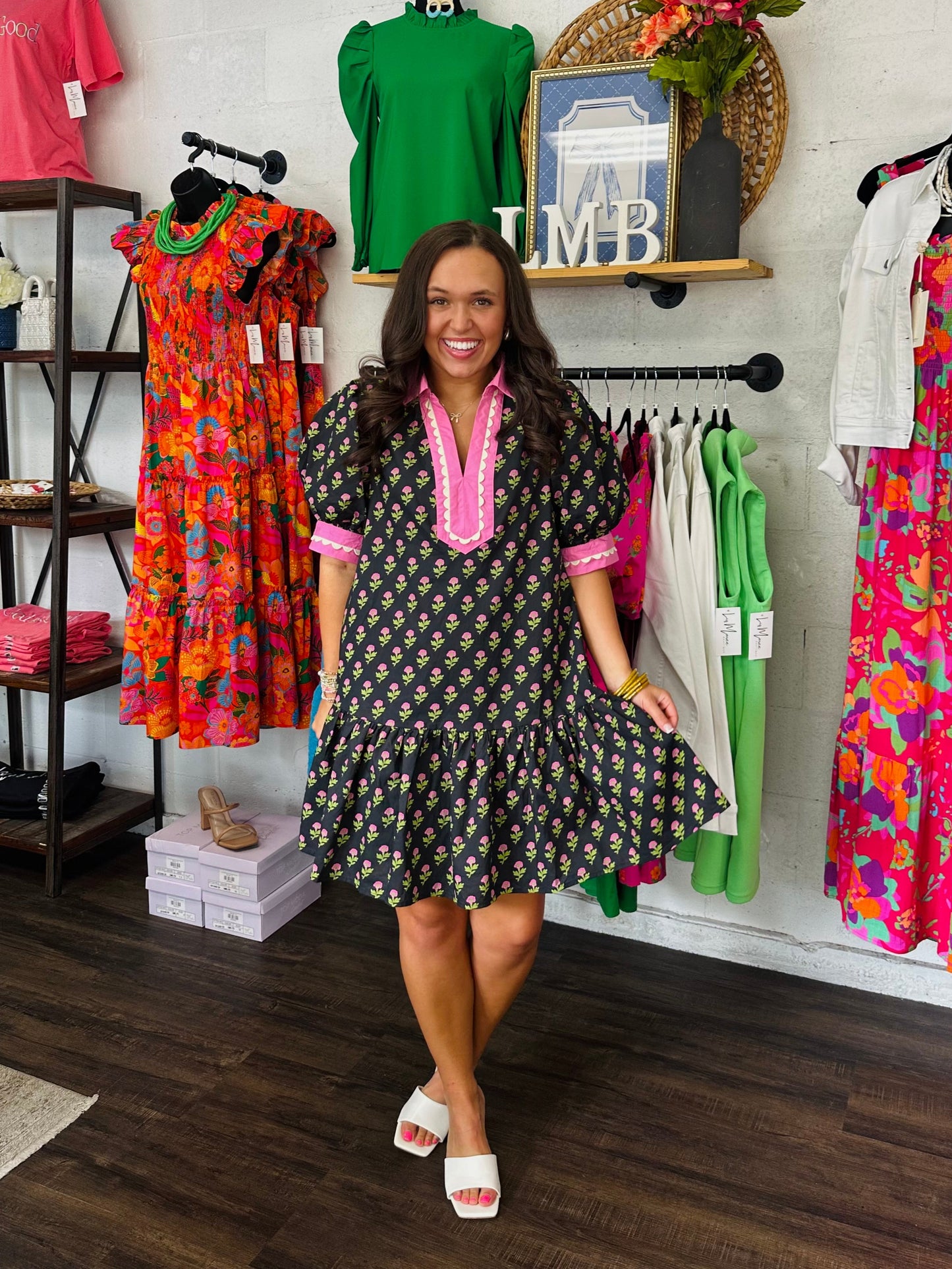 The Bryley Black and Pink Floral Dress