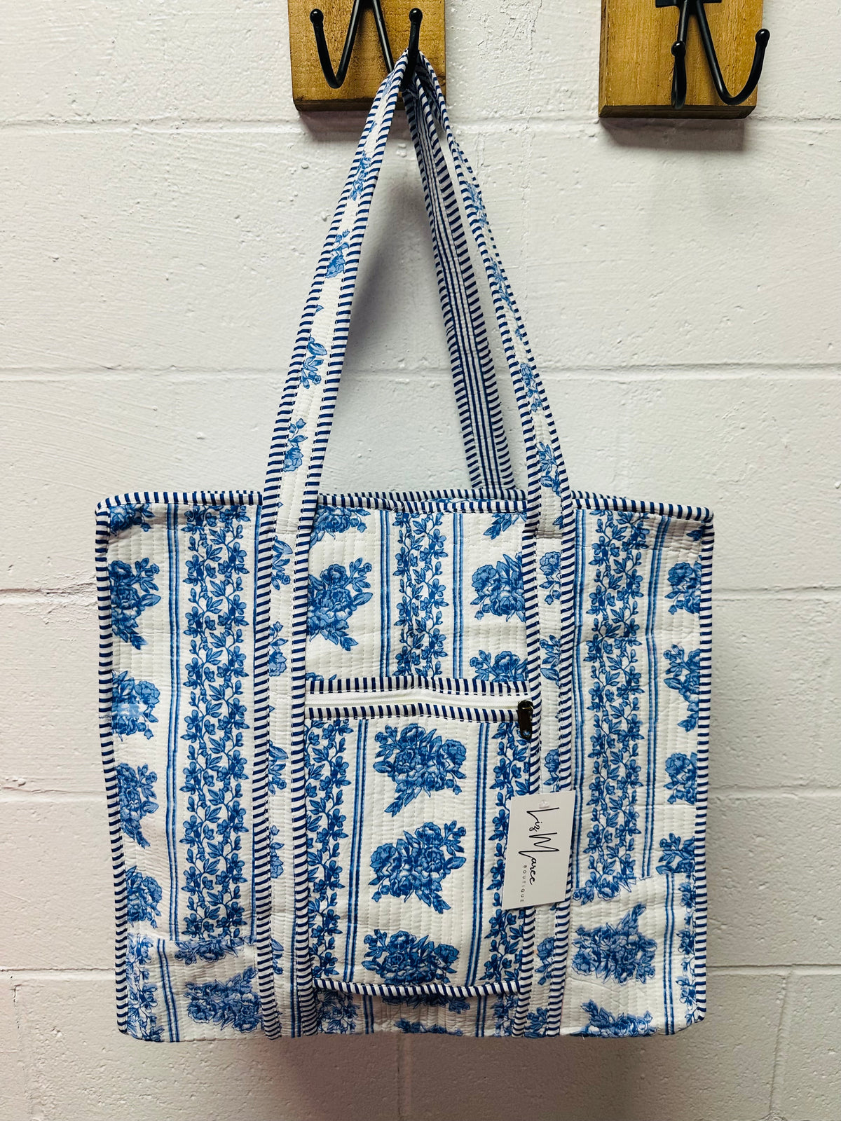 The Blue + White Floral Quilted Tote Bag
