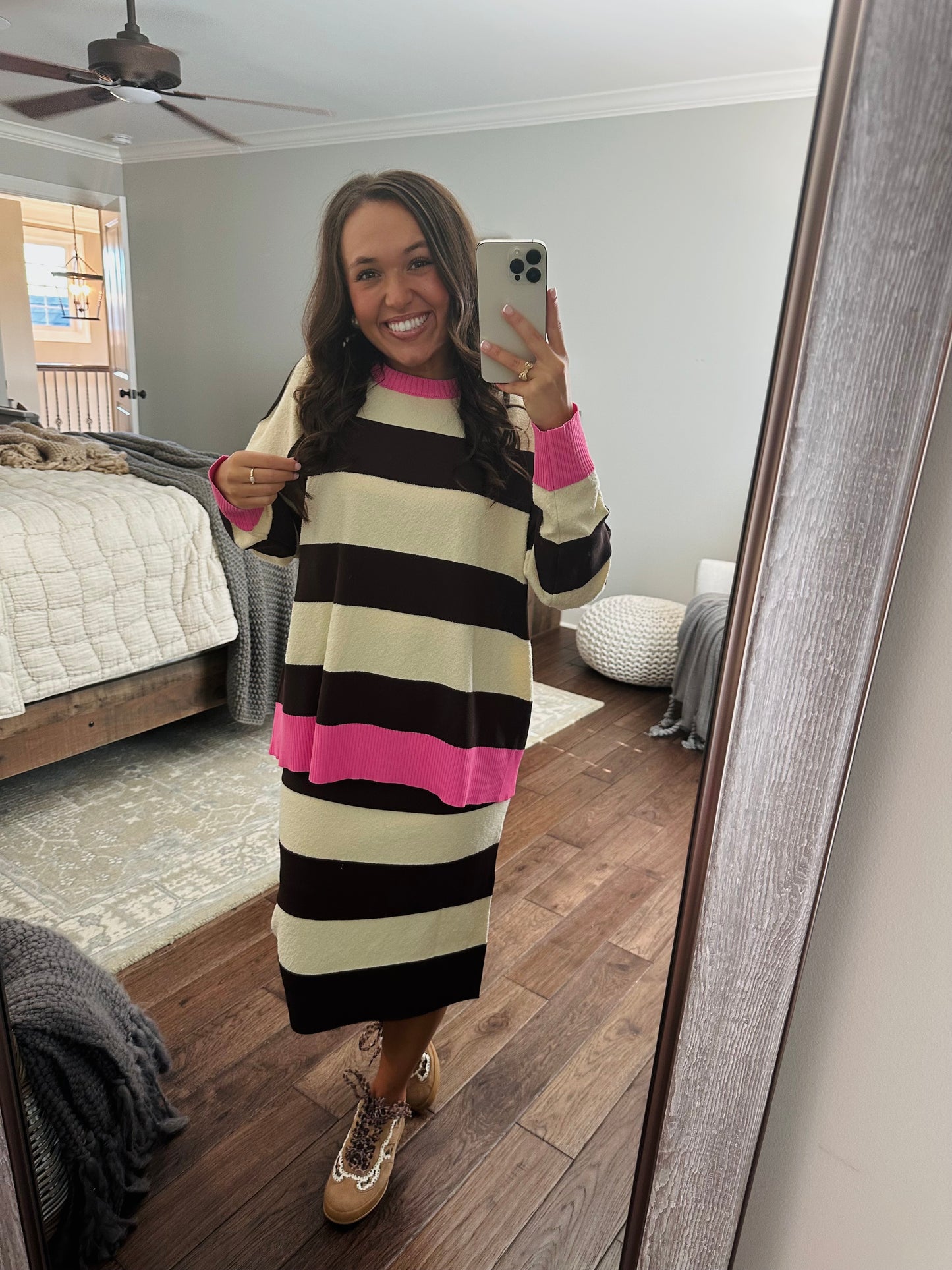 The Everlee Pink + Cream Striped Knit Sweater Top