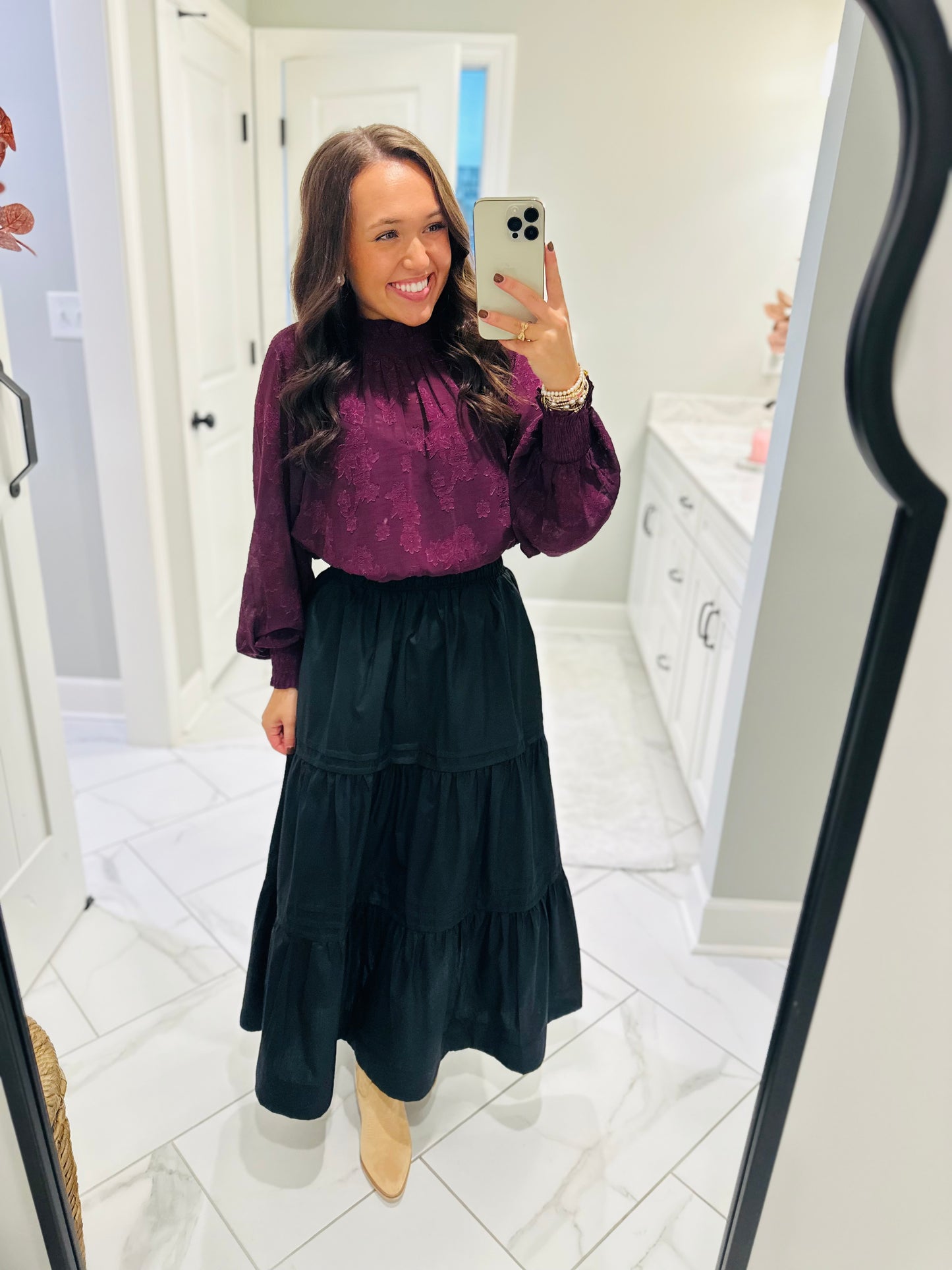 The Ava Plum Floral Jacquard Top