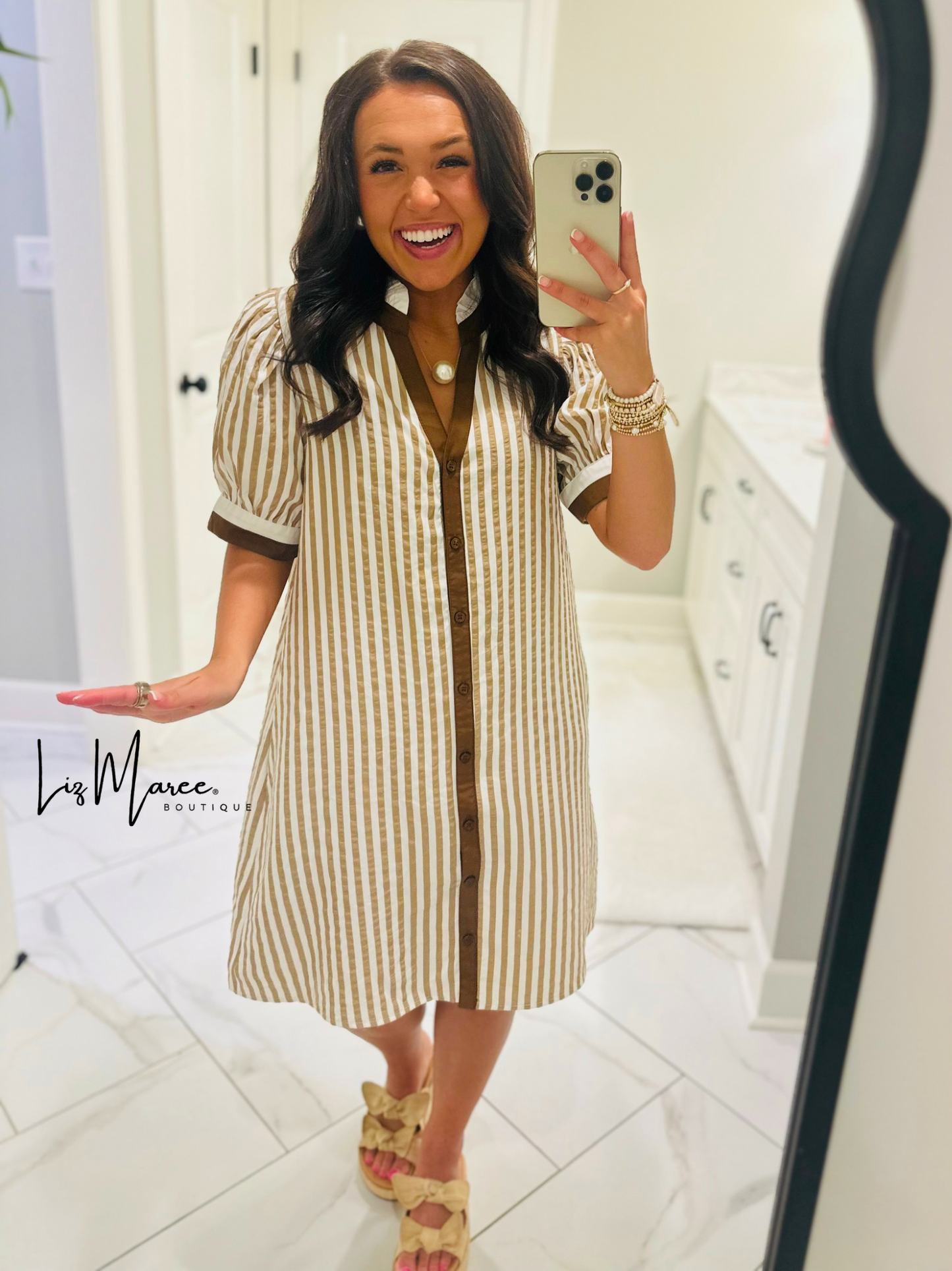 The Teagan Taupe Striped Dress