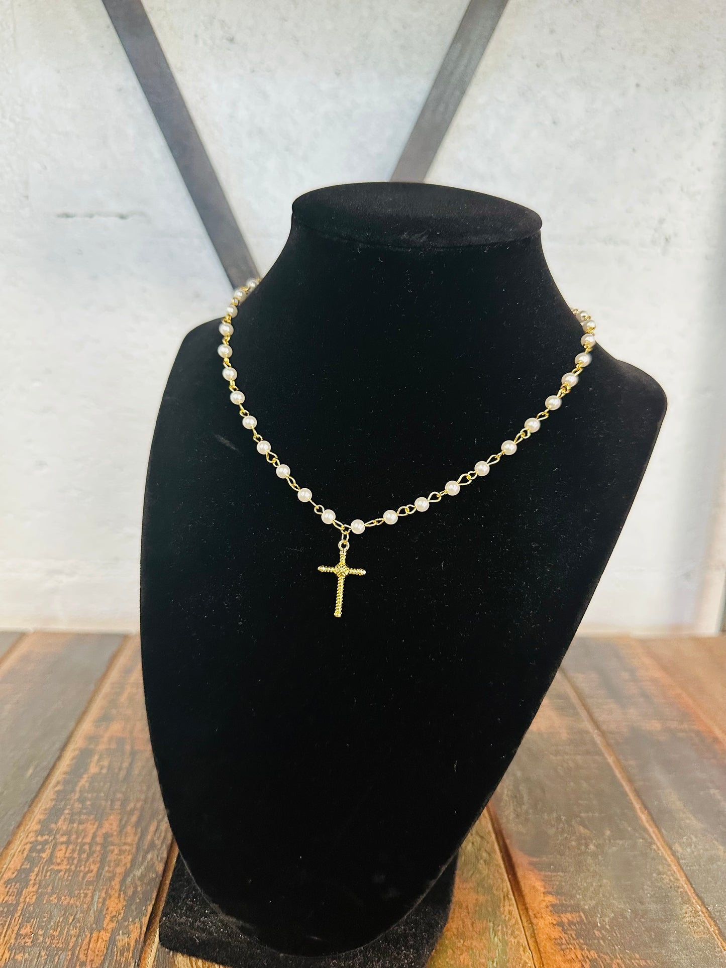 Gold + Pearl Cross Pendant Necklace