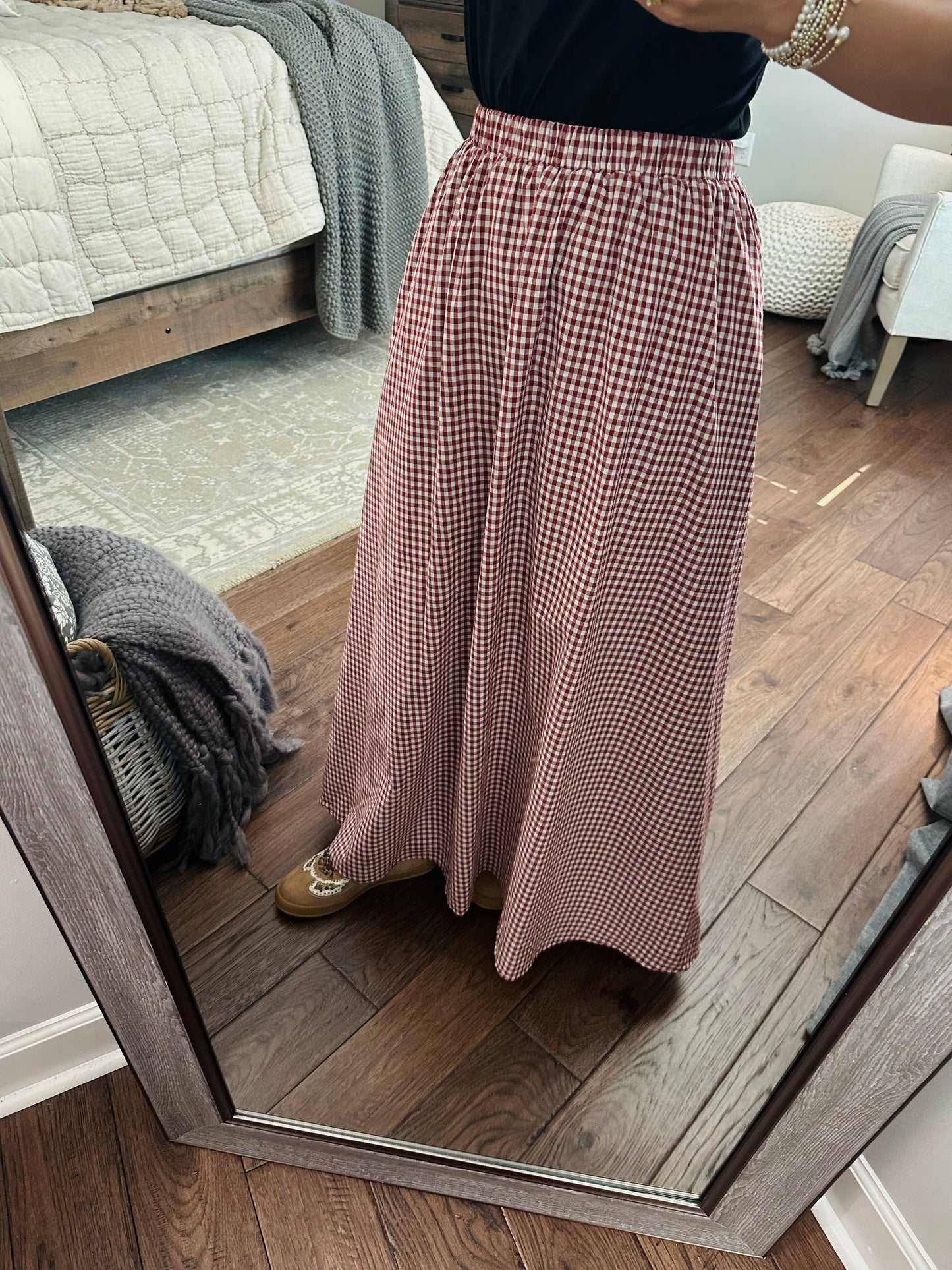 The Flynn Crimson Gingham Maxi Skirt