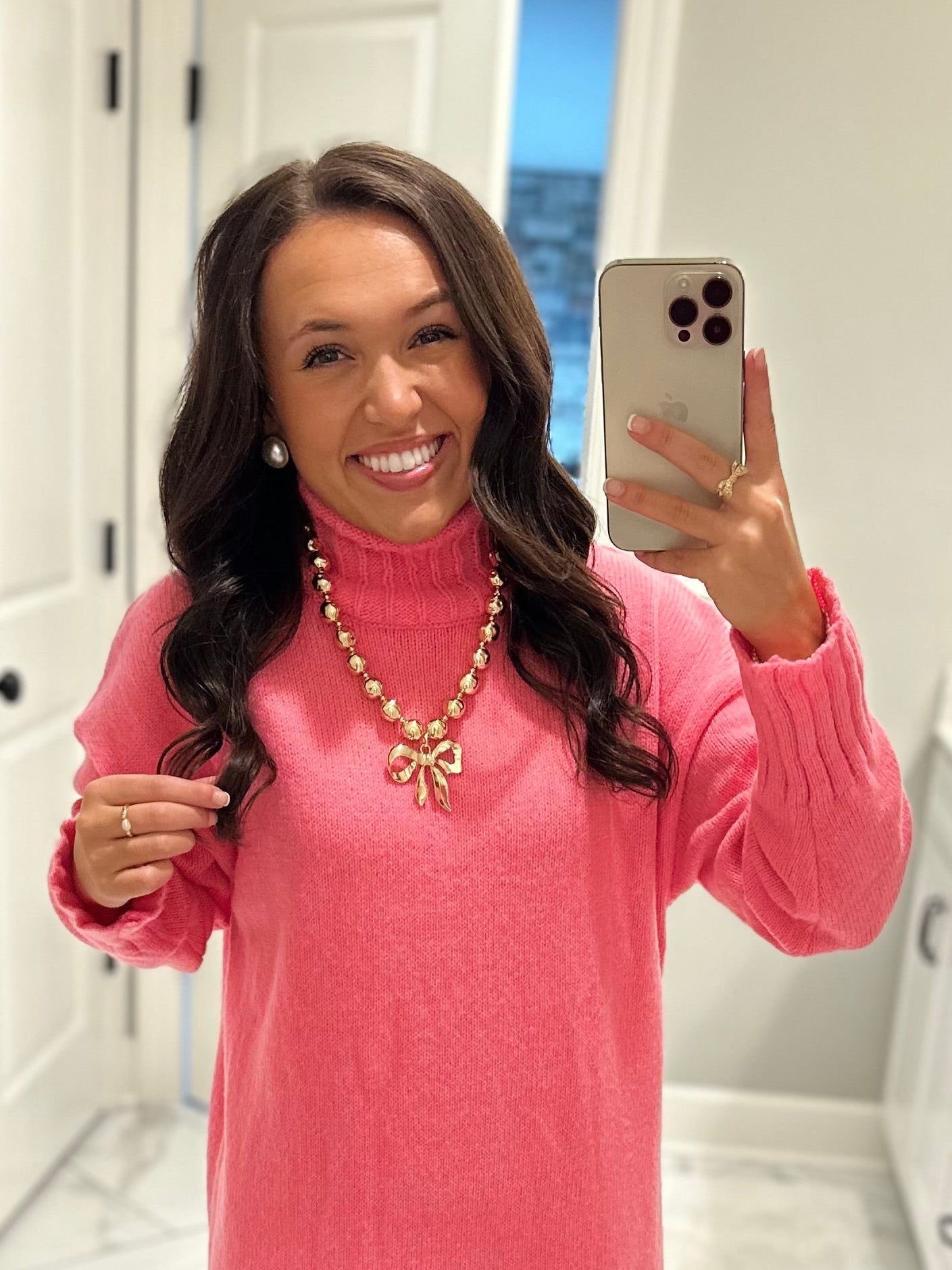 Gold Bow Ball Beaded Statement Necklace