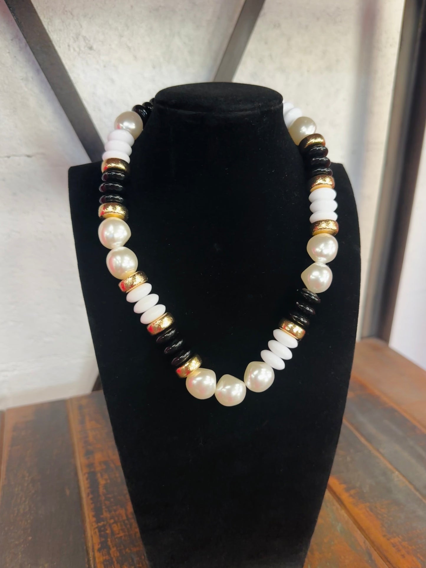 Black + Gold Pearl Bead Necklace