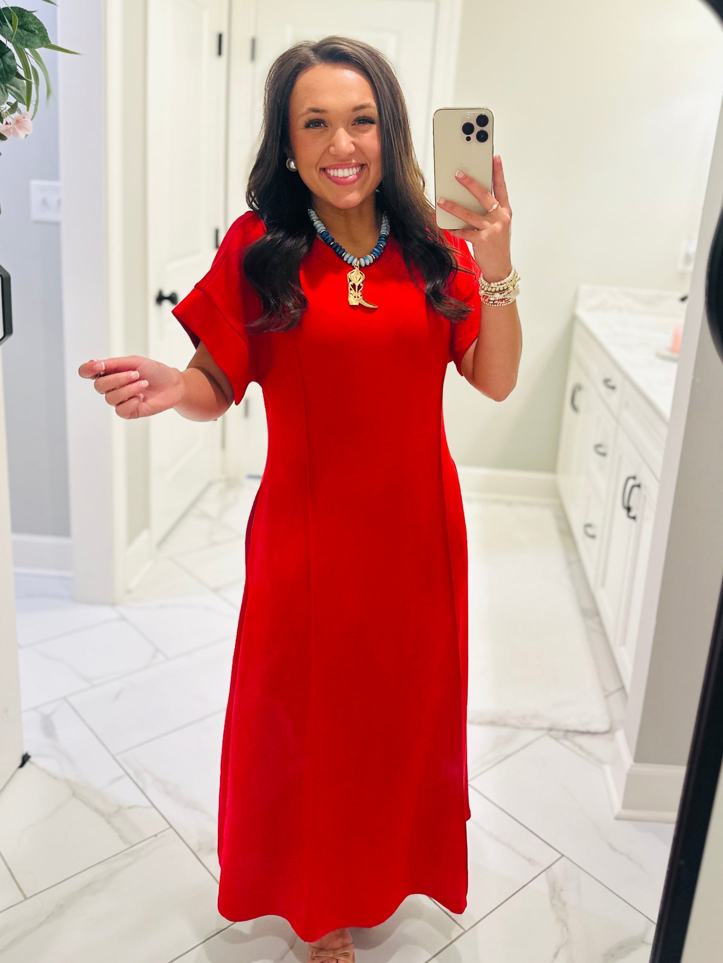 The Jess Red Knit Midi Dress