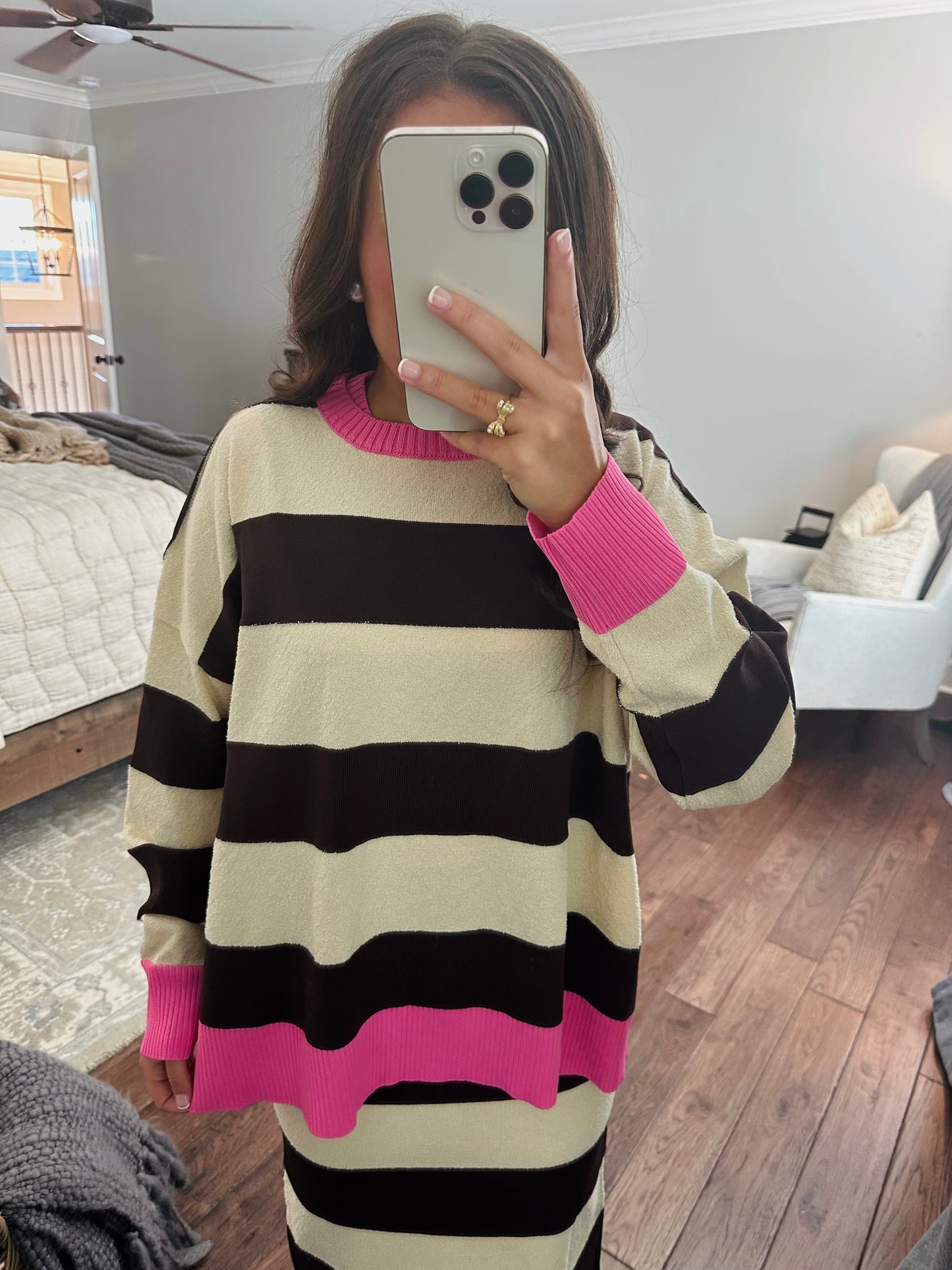The Everlee Pink + Cream Striped Knit Sweater Top