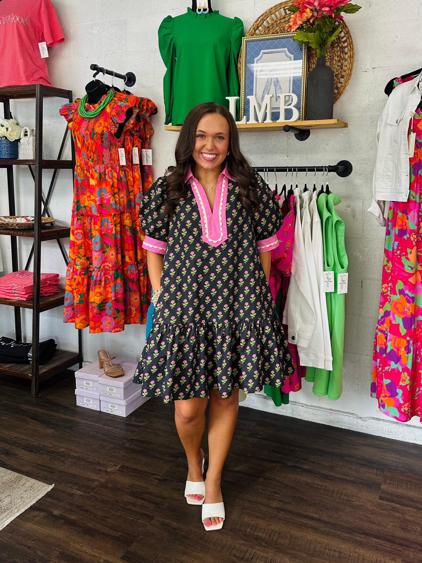 The Bryley Black and Pink Floral Dress