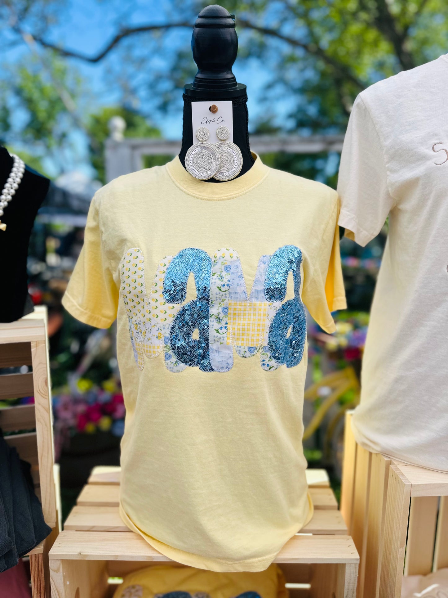 The Mama Embroidered Patchwork Sequin Tee
