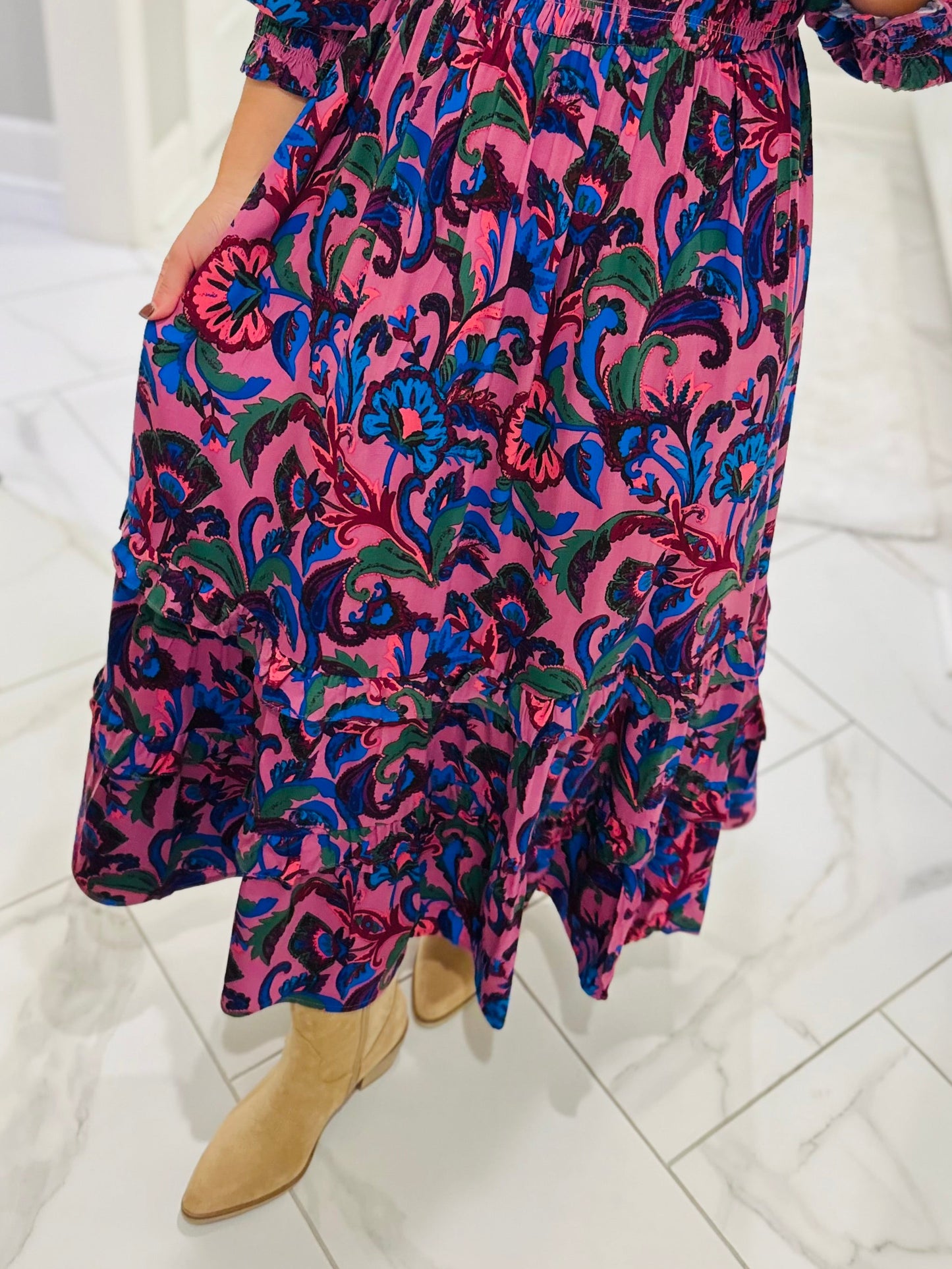 The Val Mauve Floral Smocked Maxi Dress