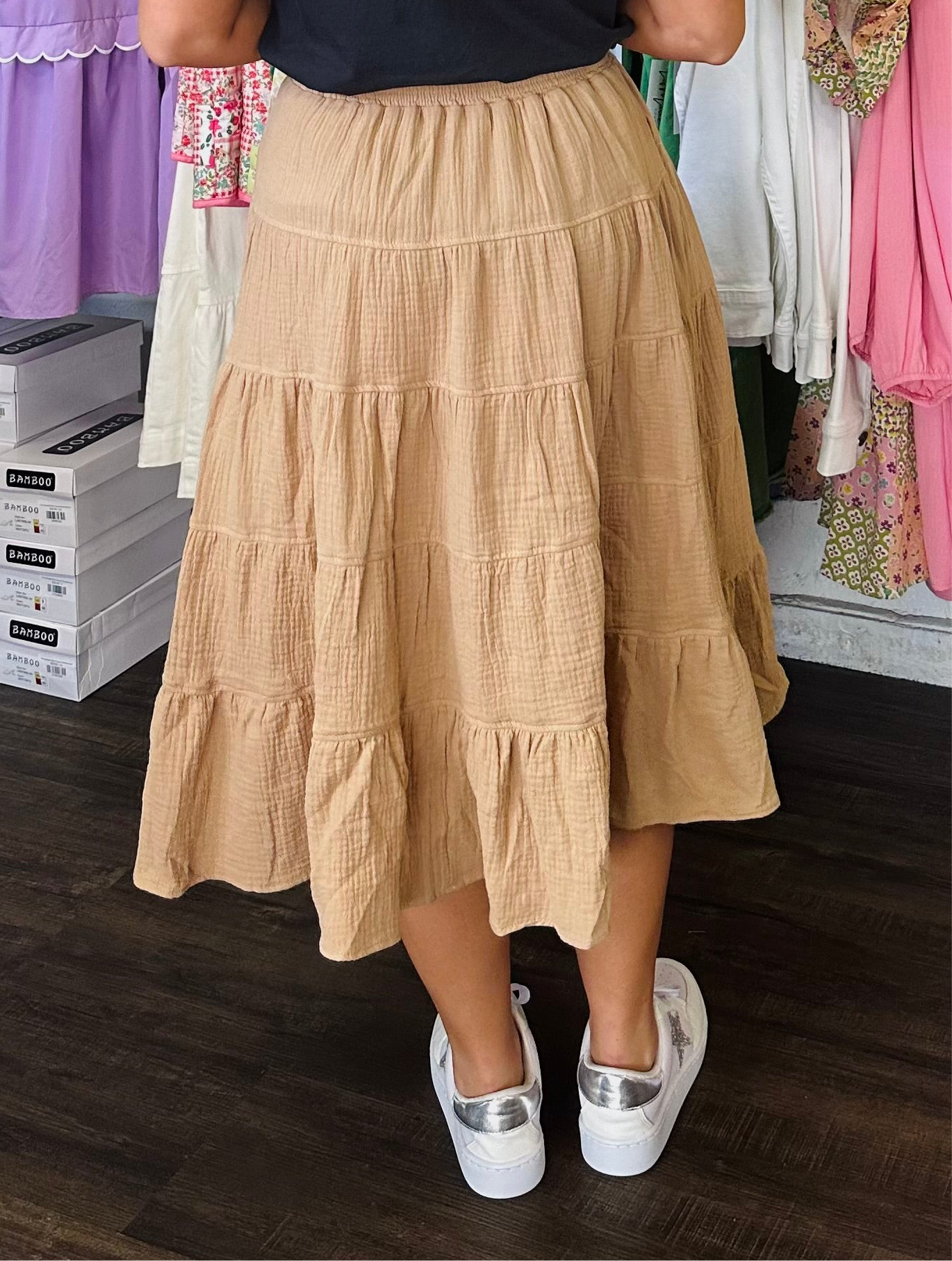 The Light Brown Cotton Gauze Midi Skirt