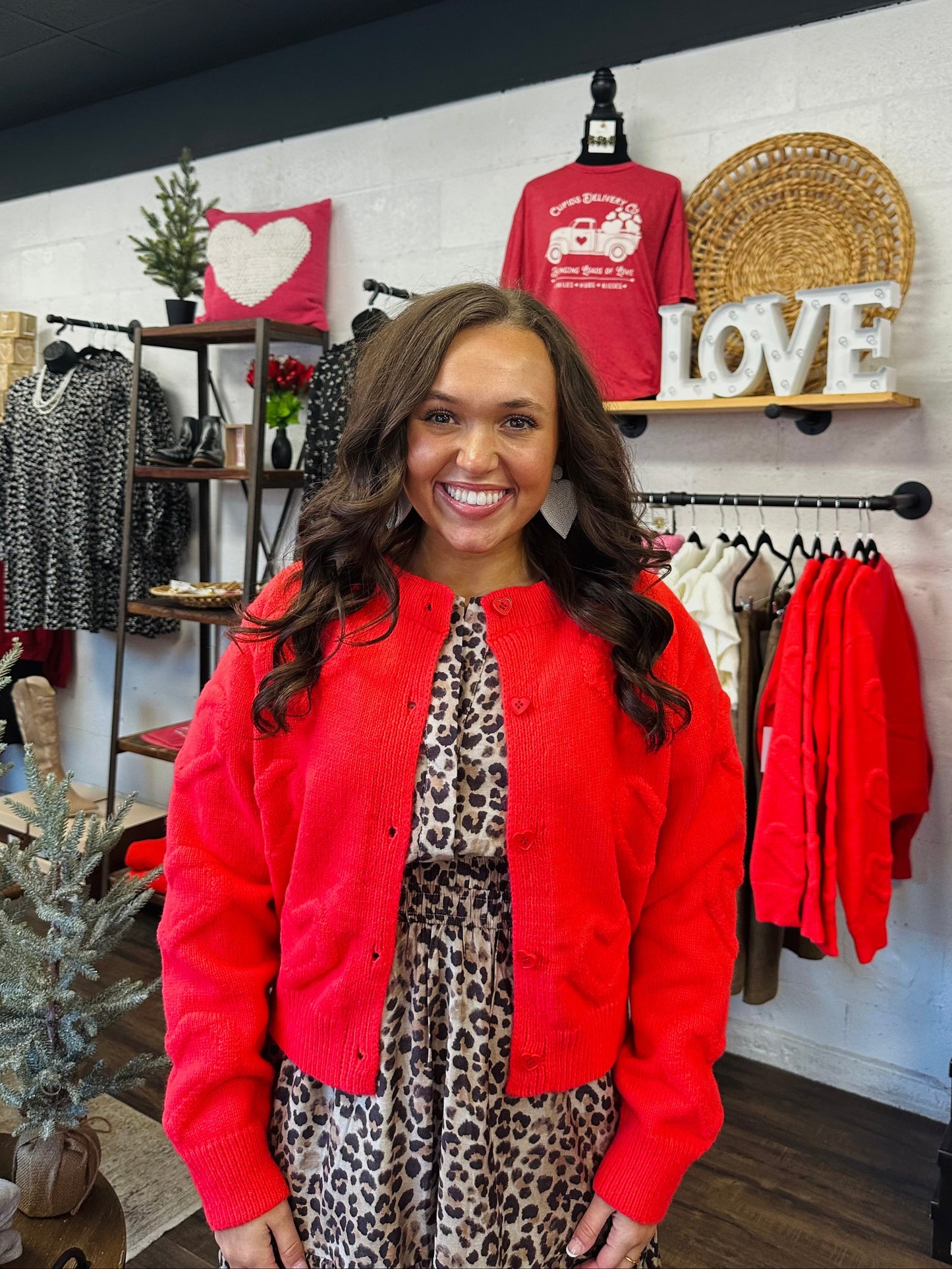 My Heart Print Red Cardigan Sweater