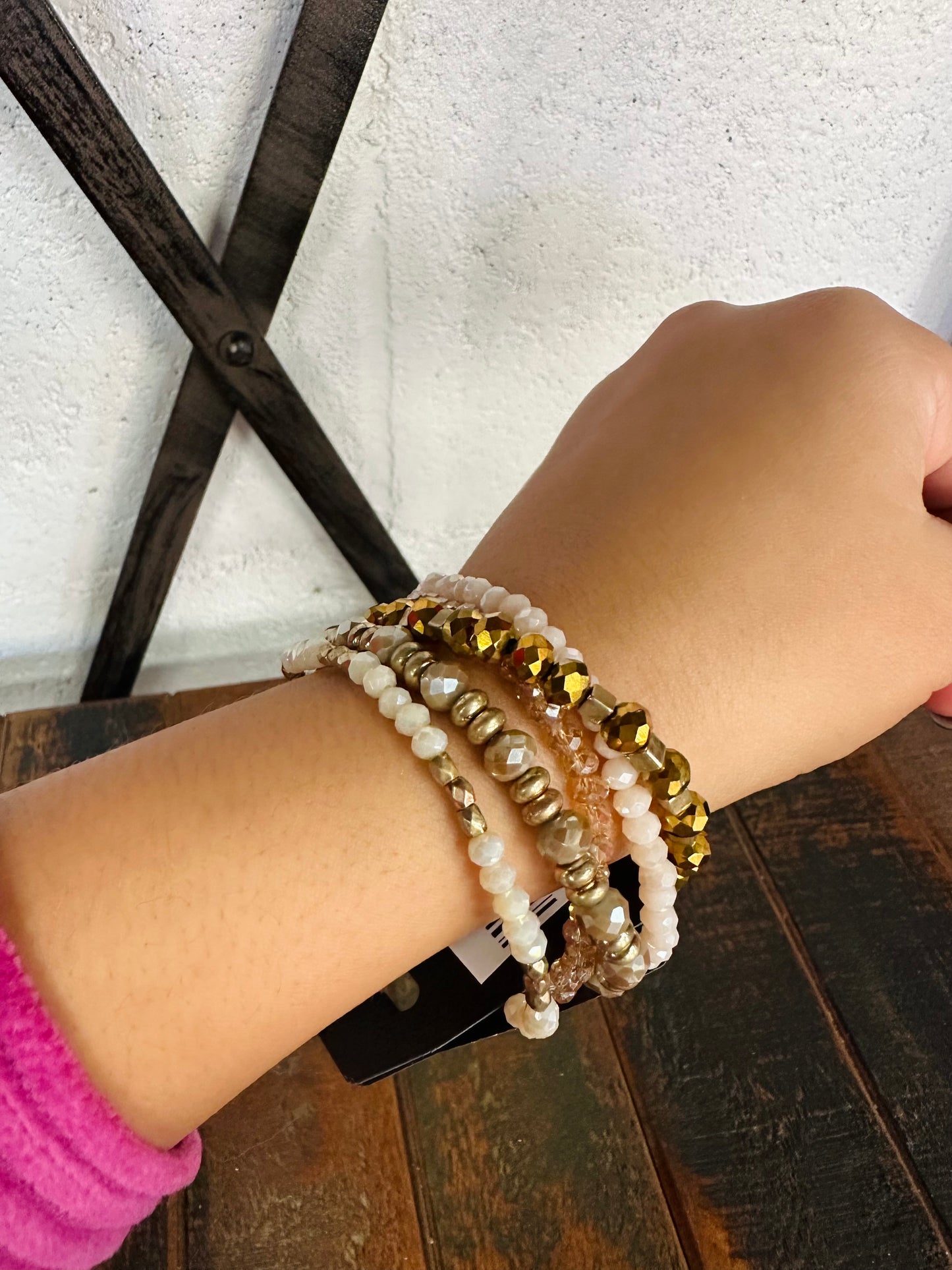 Blush & Gold Beaded Stretch Bracelet Stack