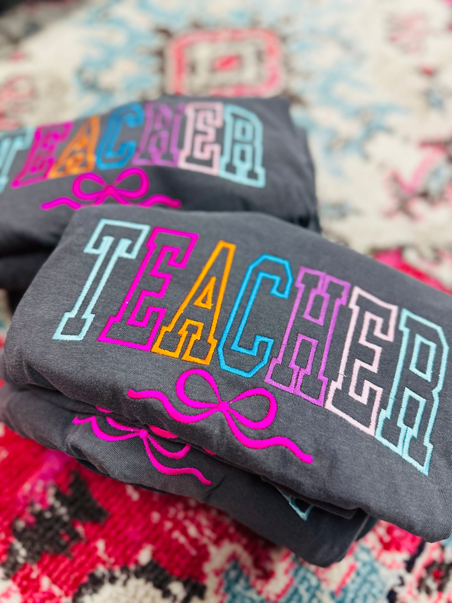 Teacher Coquette Bow Embroidered Tee