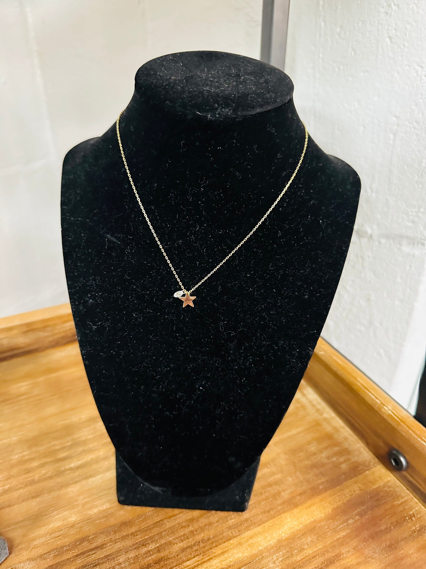 Gold Cubic Zirconia Star Dangle Pendant Necklace