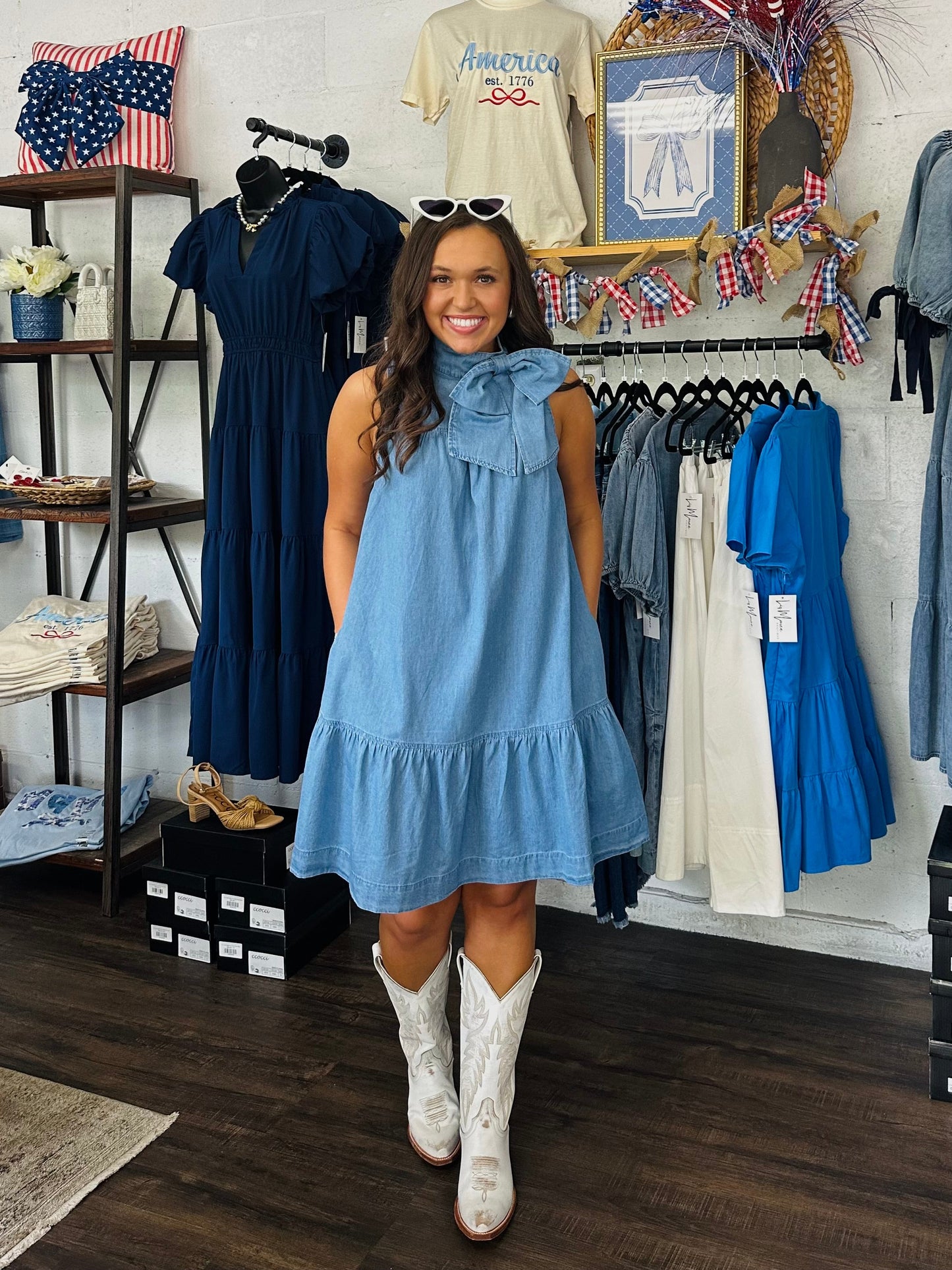 The Skylah Denim Bow Dress