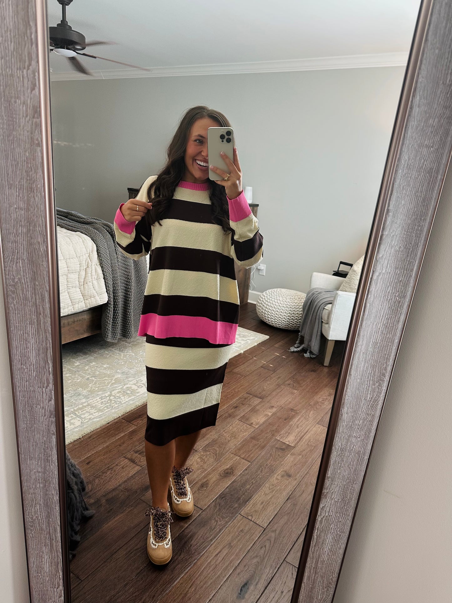 The Everlee Pink + Cream Striped Knit Sweater Top
