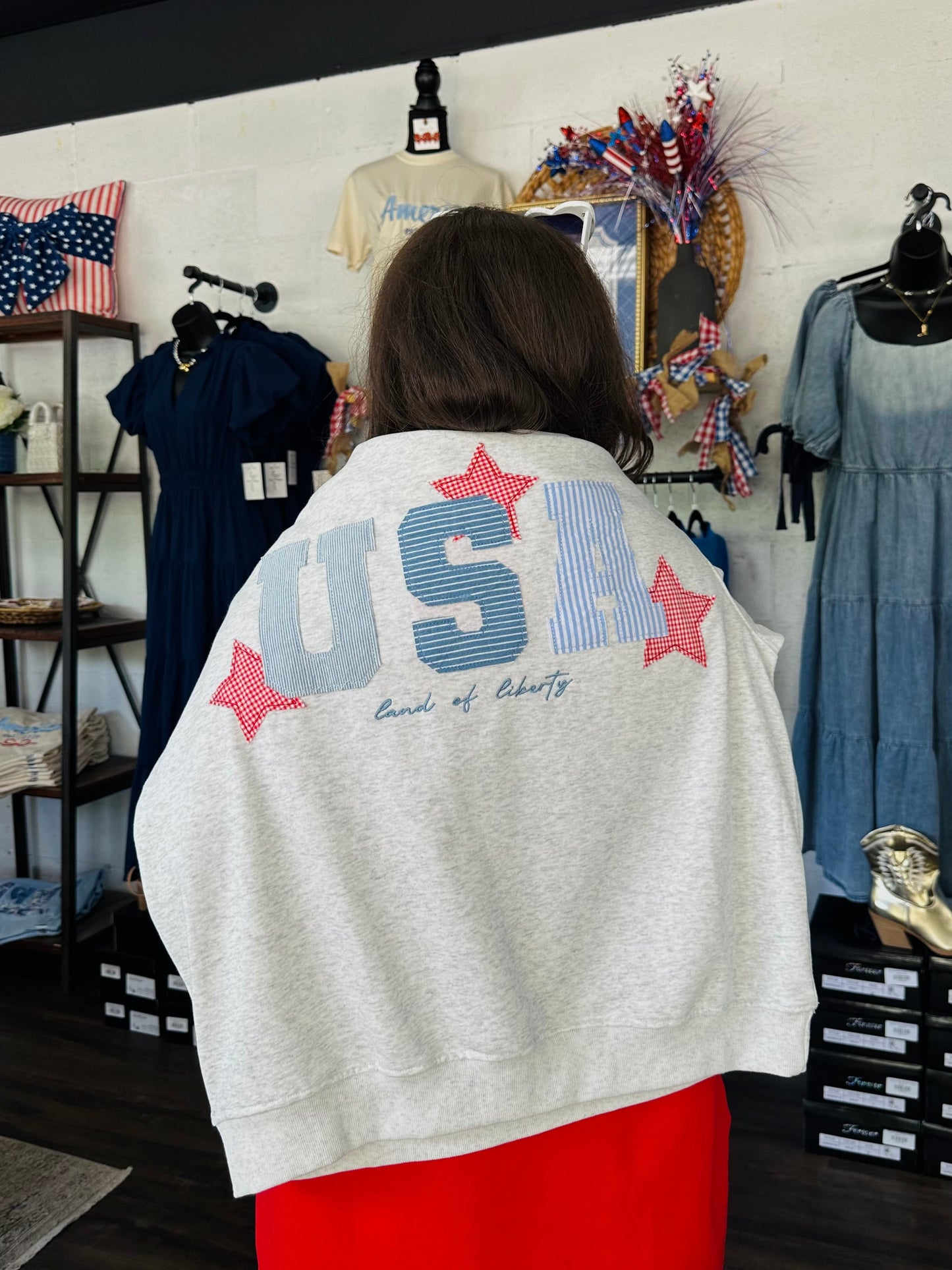 USA Patchwork Oversized Crewneck