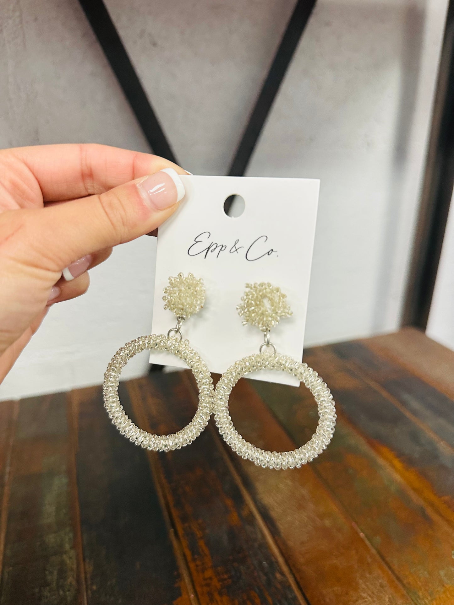 Silver Beaded Circle Drop Earring