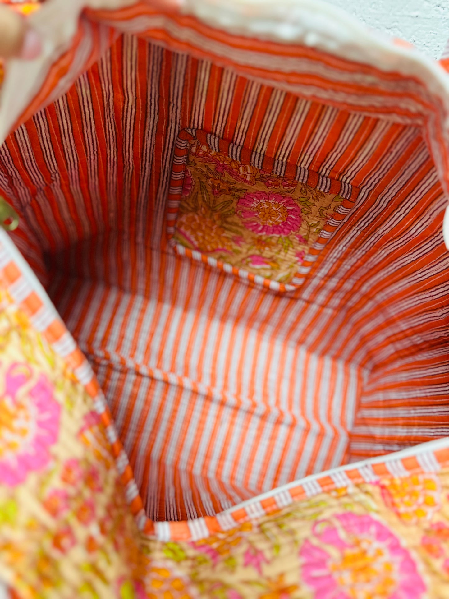 The Orange + Pink Floral Quilted Tote Bag