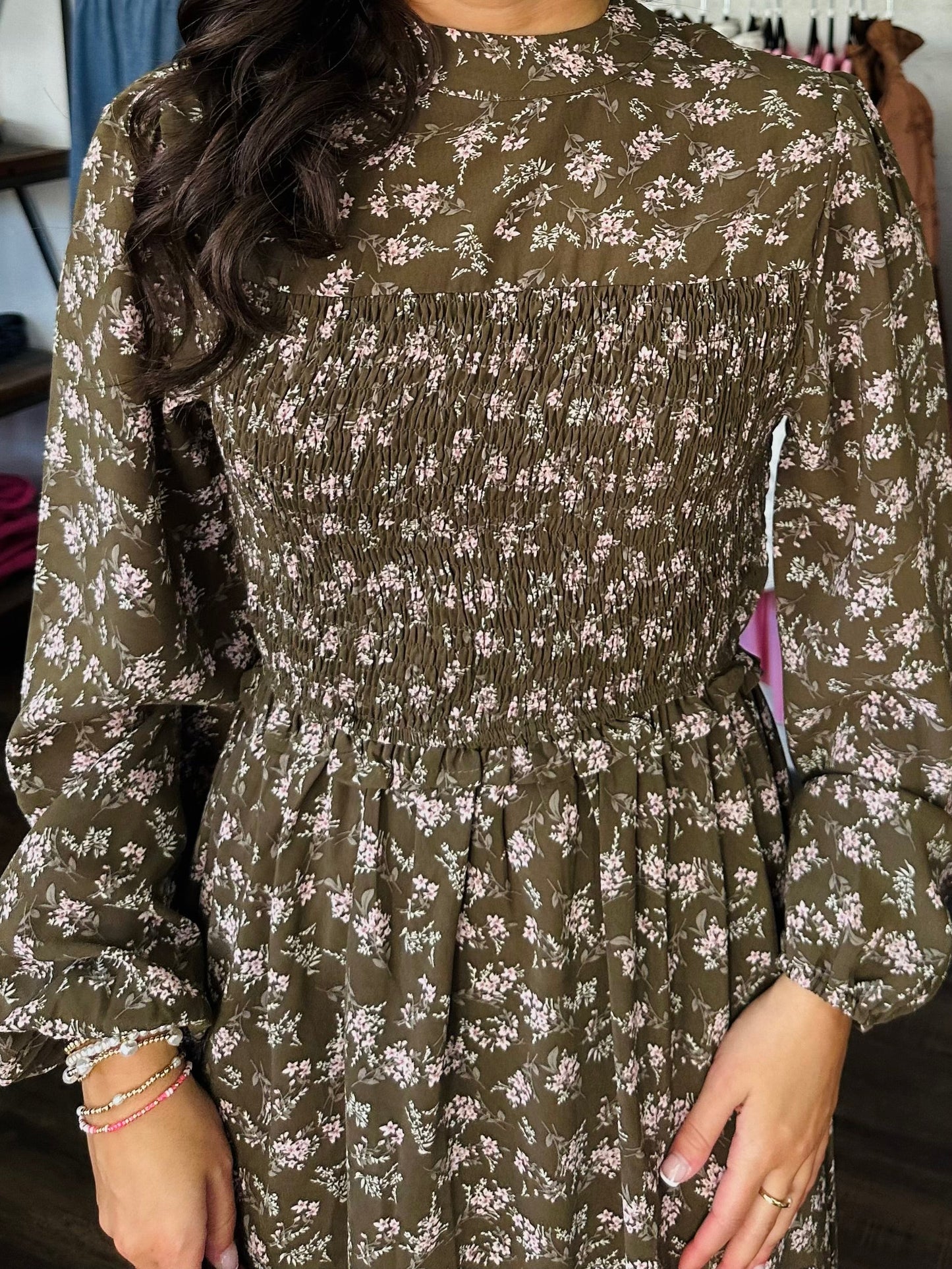 The Ainsley Olive Floral Midi Dress