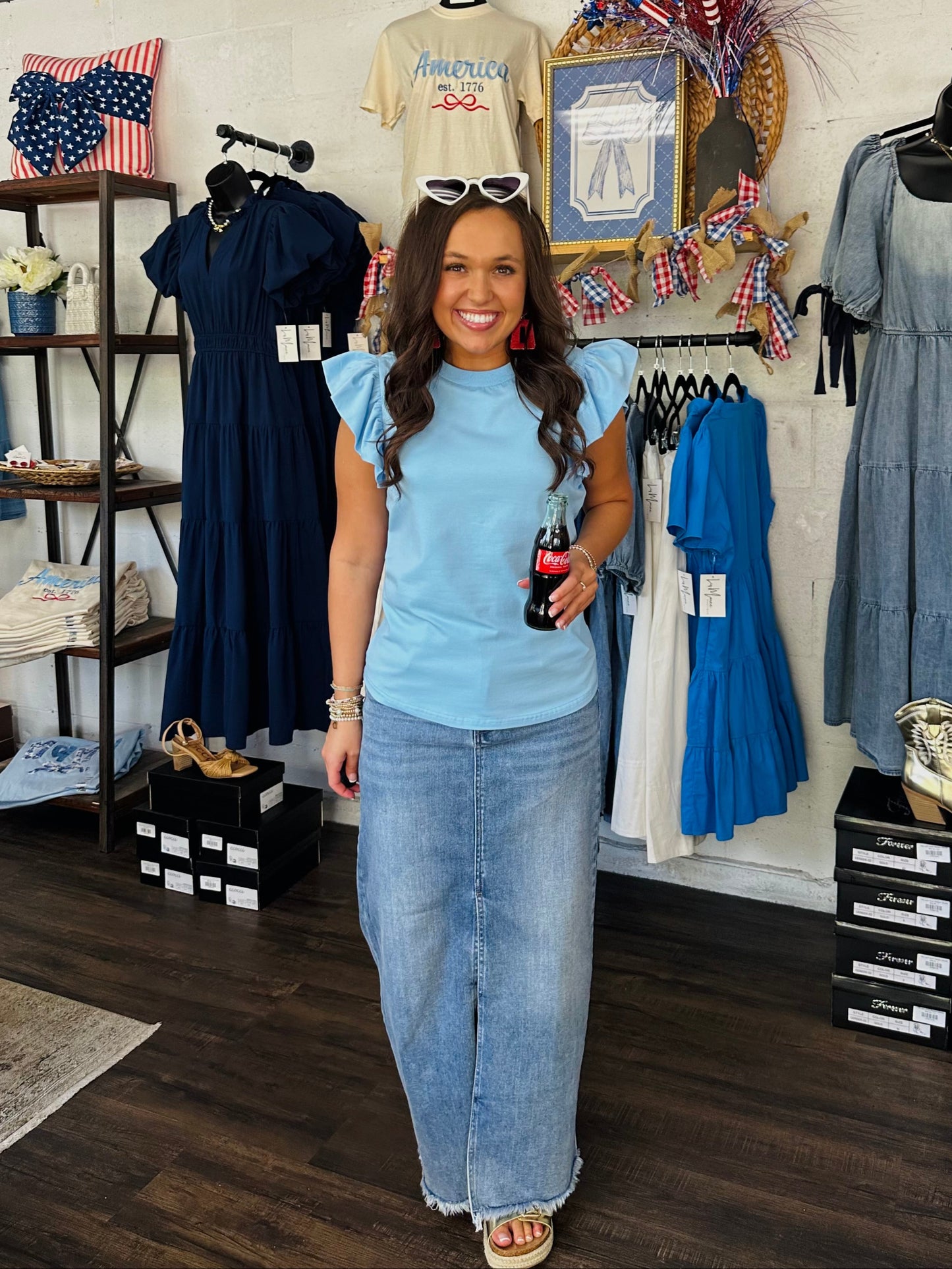 The Tillie Blue Ruffled Sleeve Top