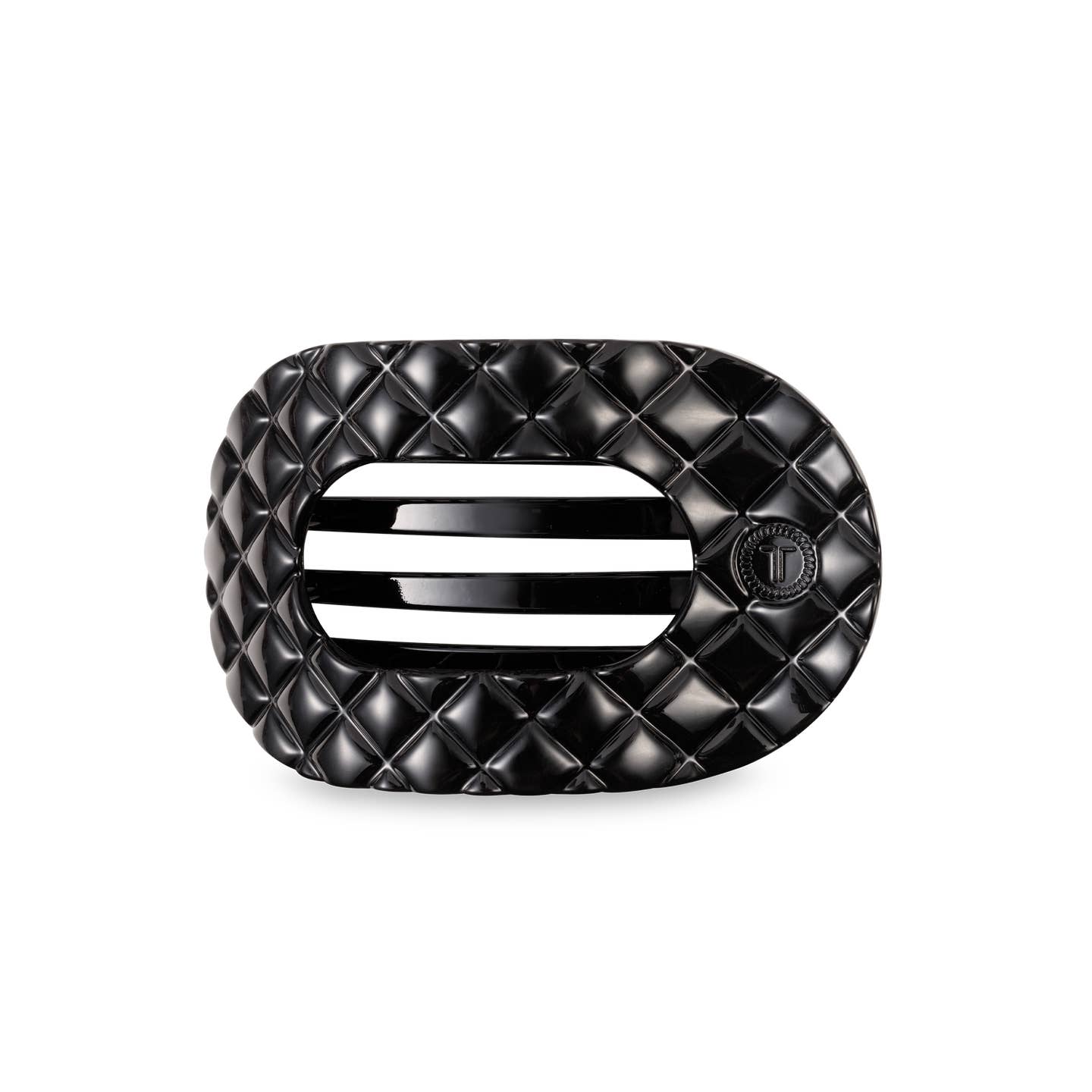 Jet Black Quilted Round Flat Hair Clip