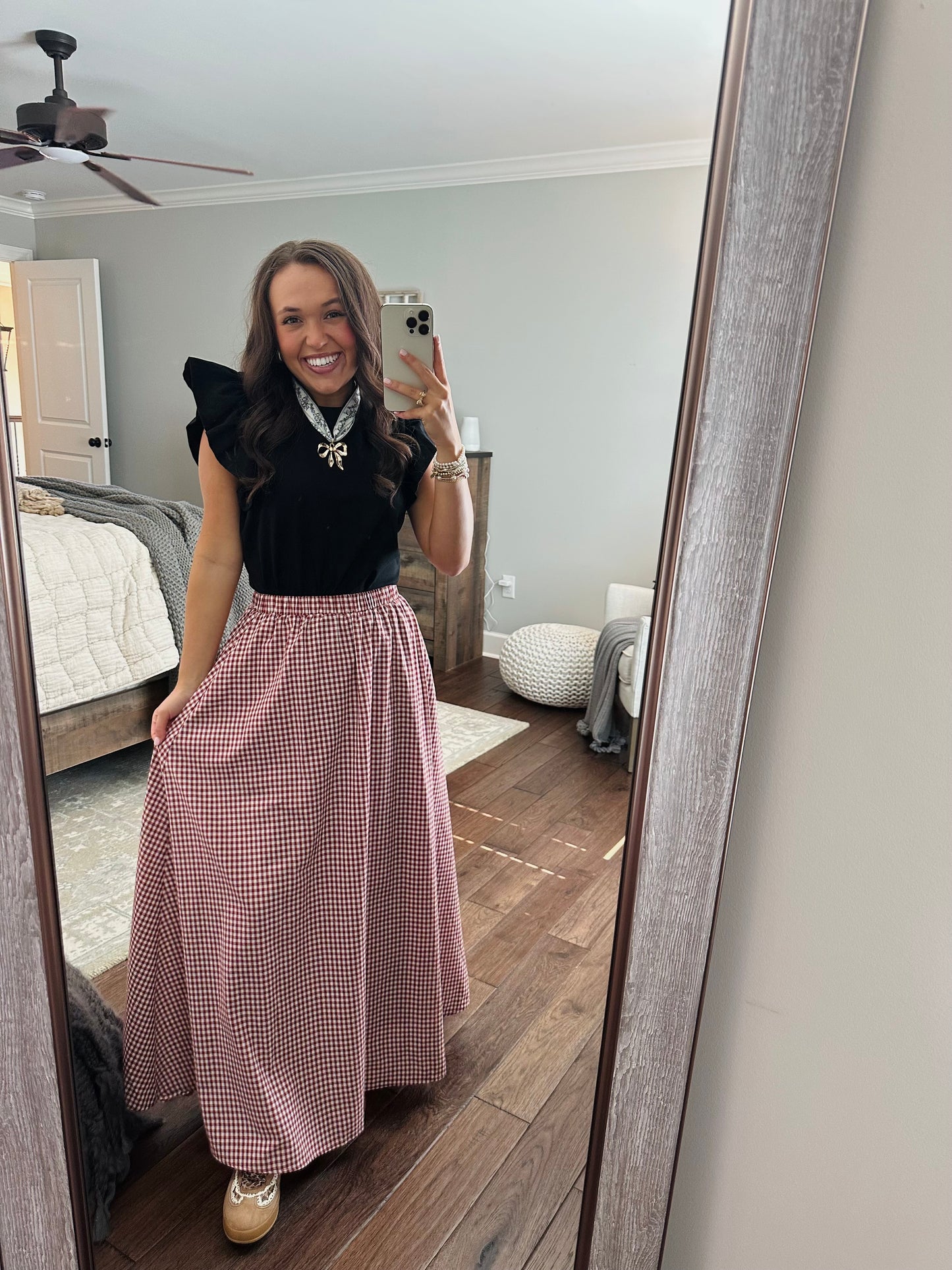 The Flynn Crimson Gingham Maxi Skirt