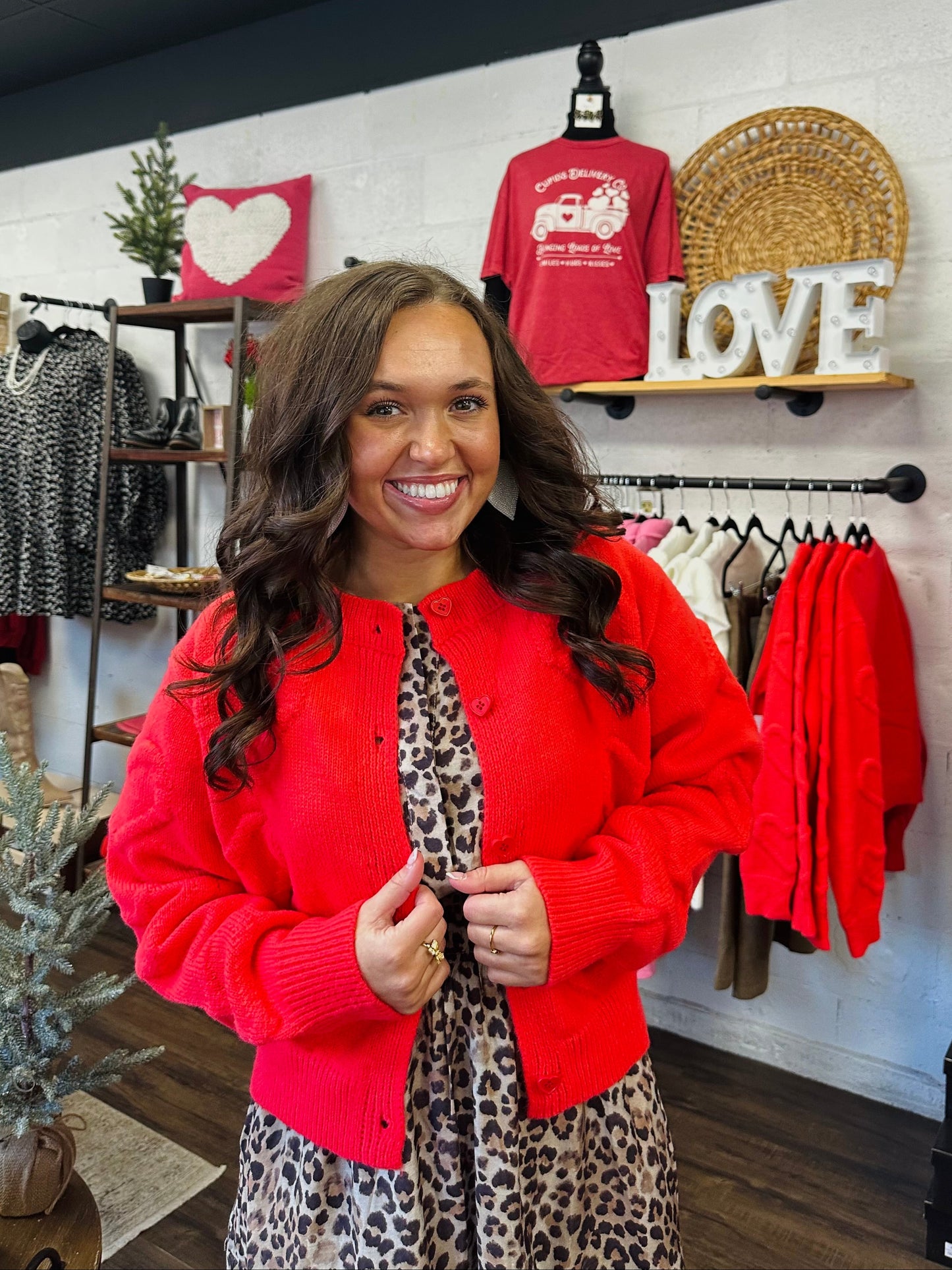 My Heart Print Red Cardigan Sweater