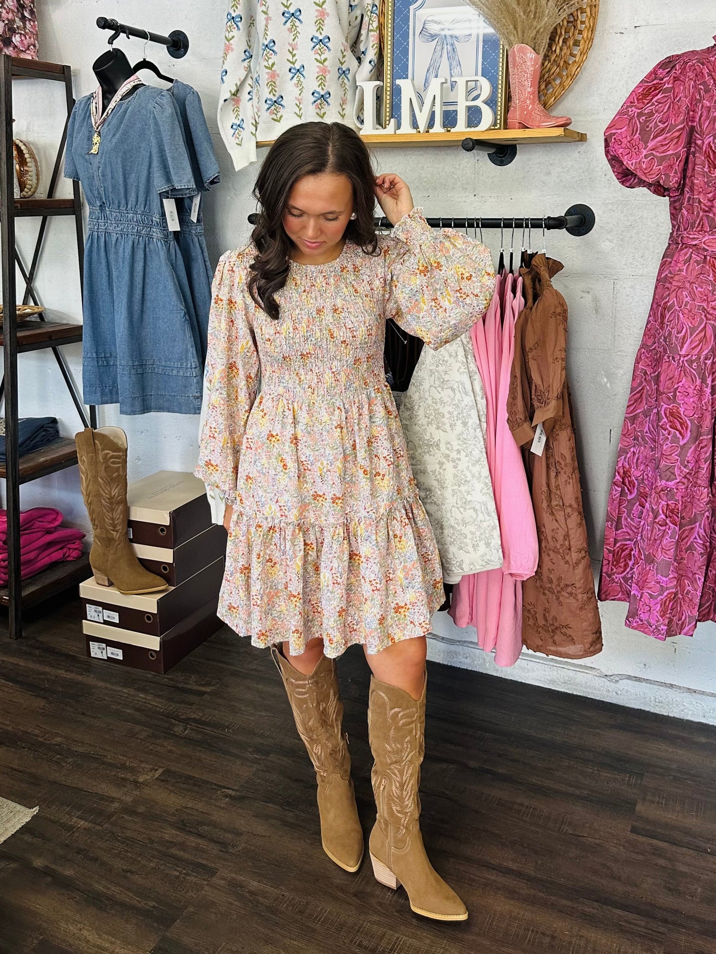 The Faye Autumn Garden Floral Long Sleeve Dress