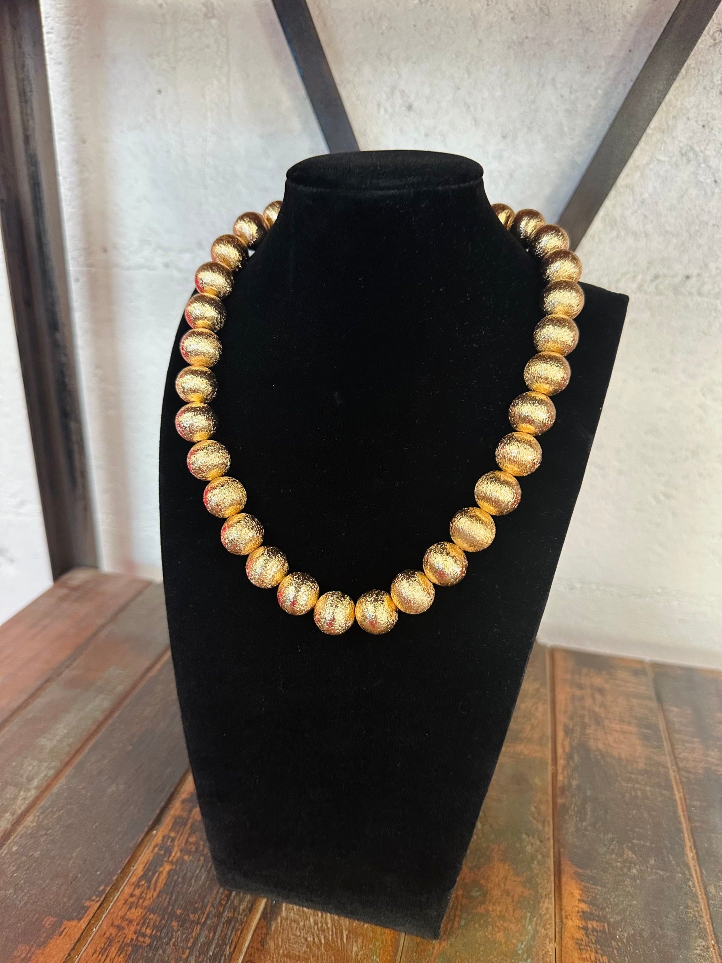 Brushed Gold Ball Beaded Necklace