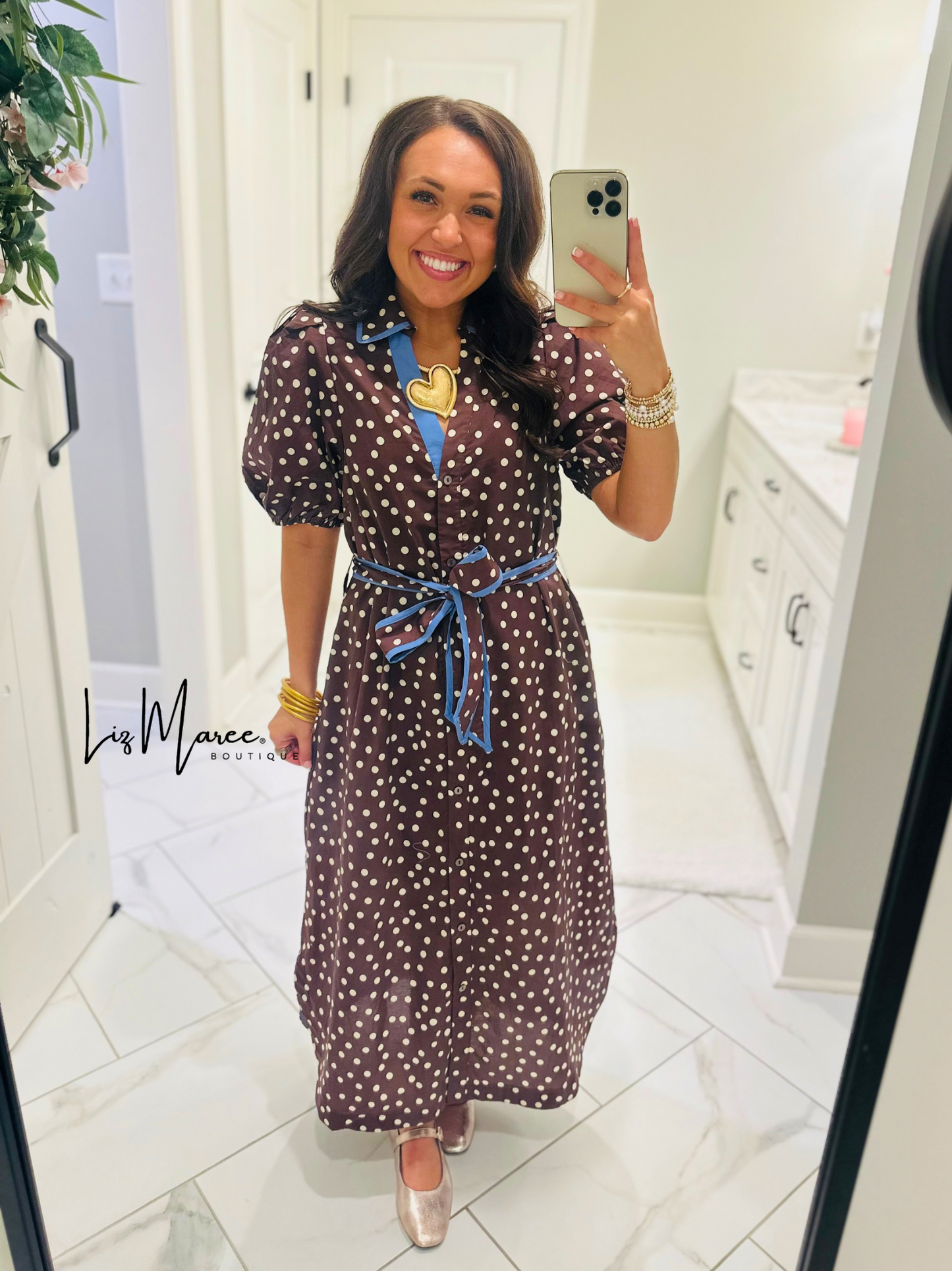 The Ashlee Brown Polka Dot Midi Dress