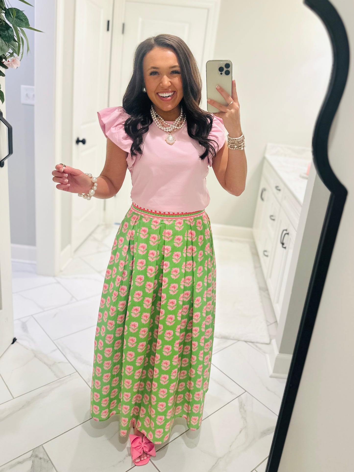 The Sophie Green Floral Midi Skirt