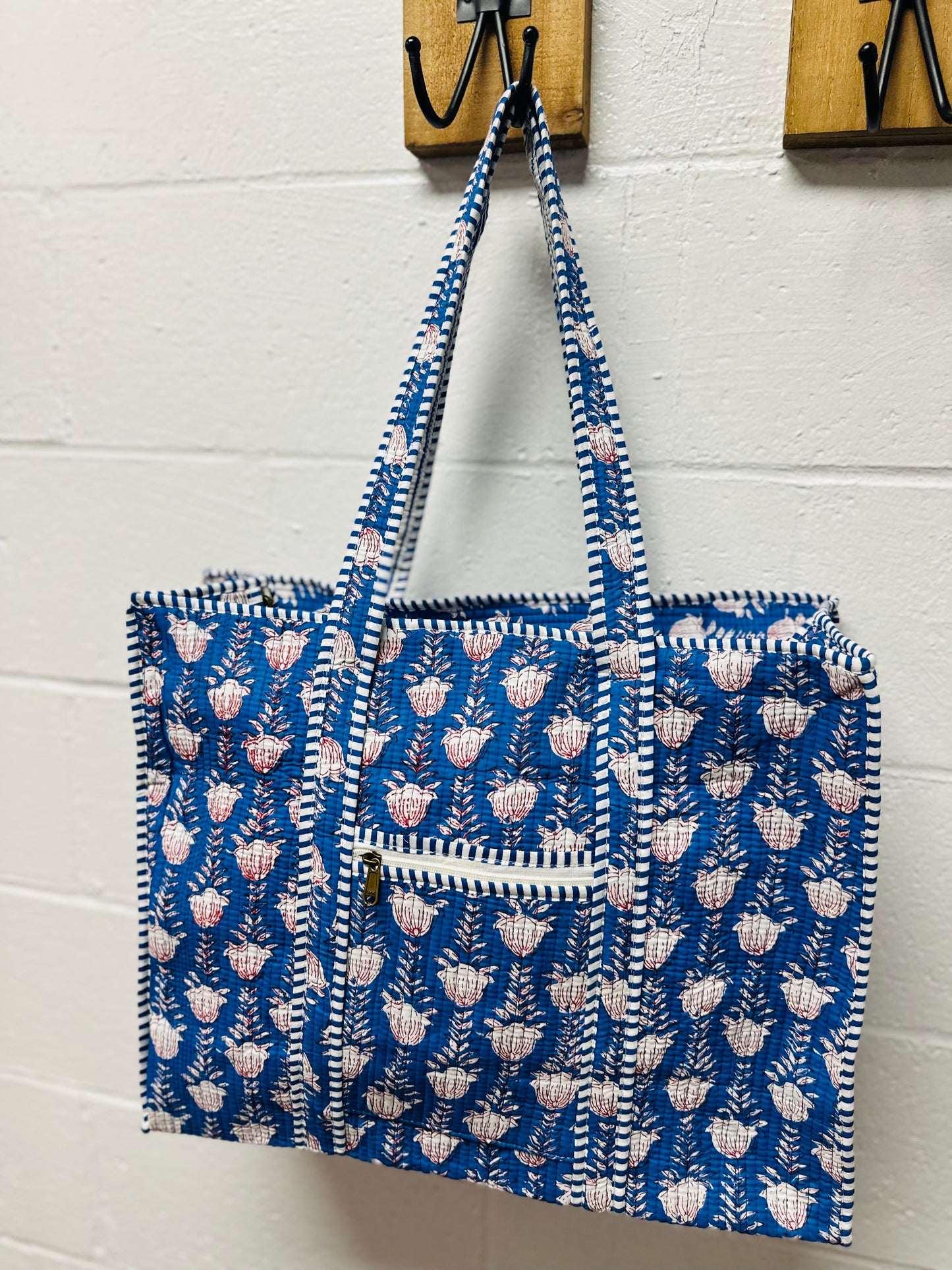 The Royal Blue & White Floral Quilted Tote Bag
