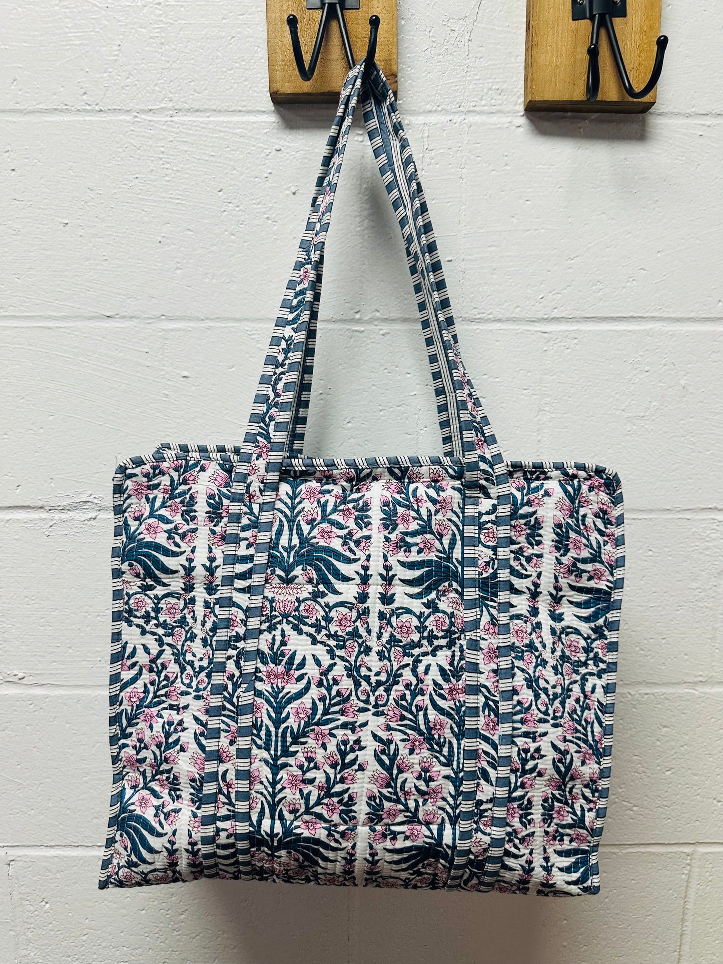 The Teal & Pink Floral Quilted Tote Bag