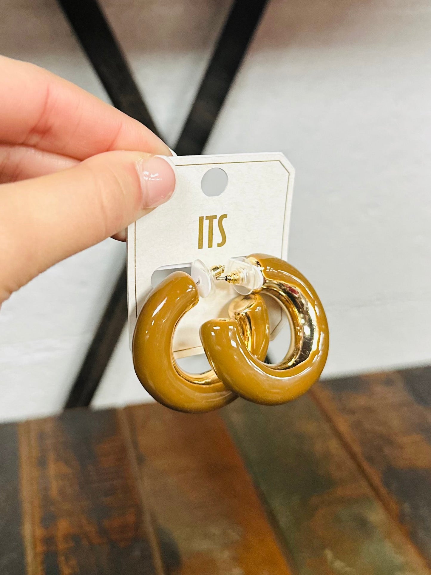 Brown + Gold Chunky Hoops