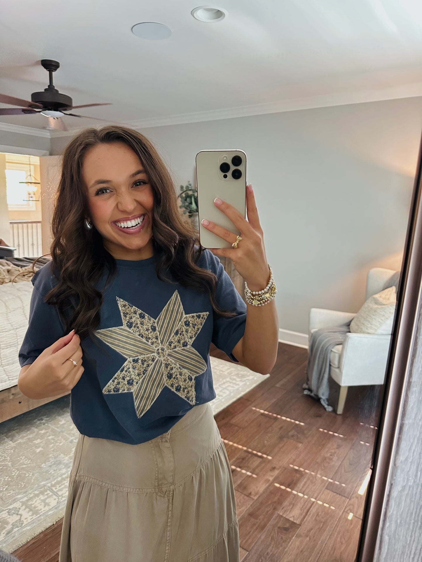The Navy Quilted Star Embroidered Tee