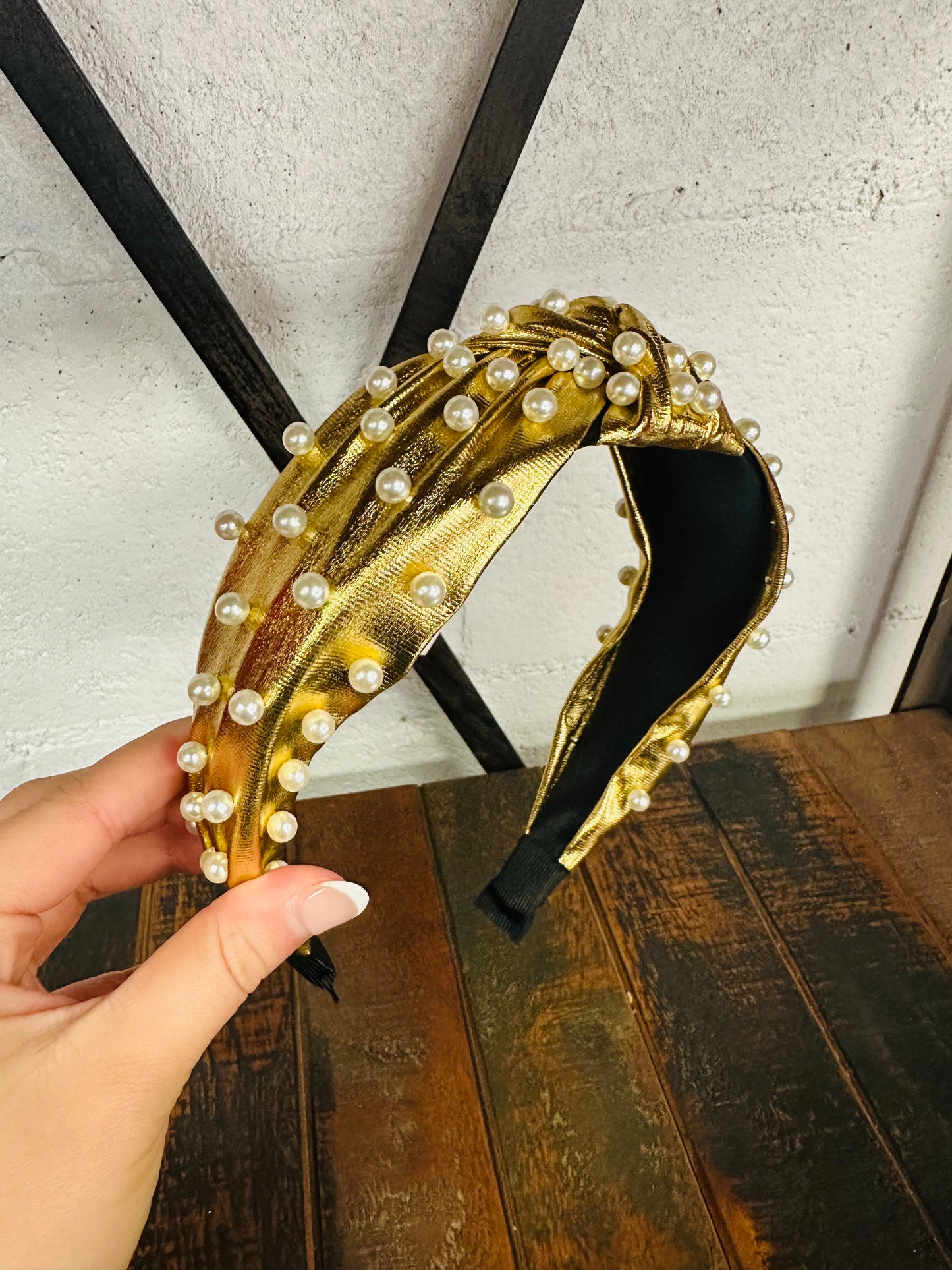 Gold Metallic Pearl Top Knot Headband